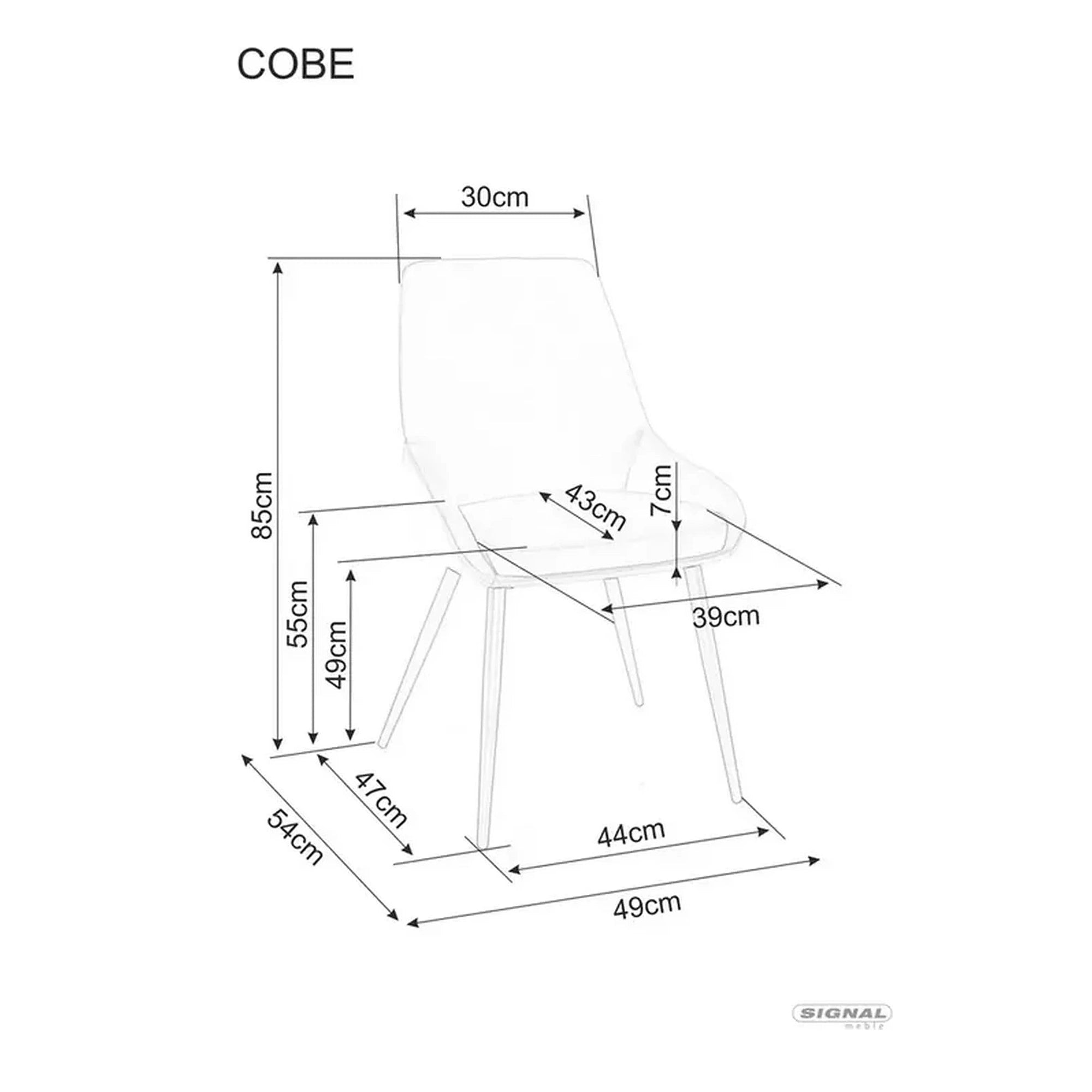 Scaun COBE, stofa catifelata gri/negru, 49x43x85 cm