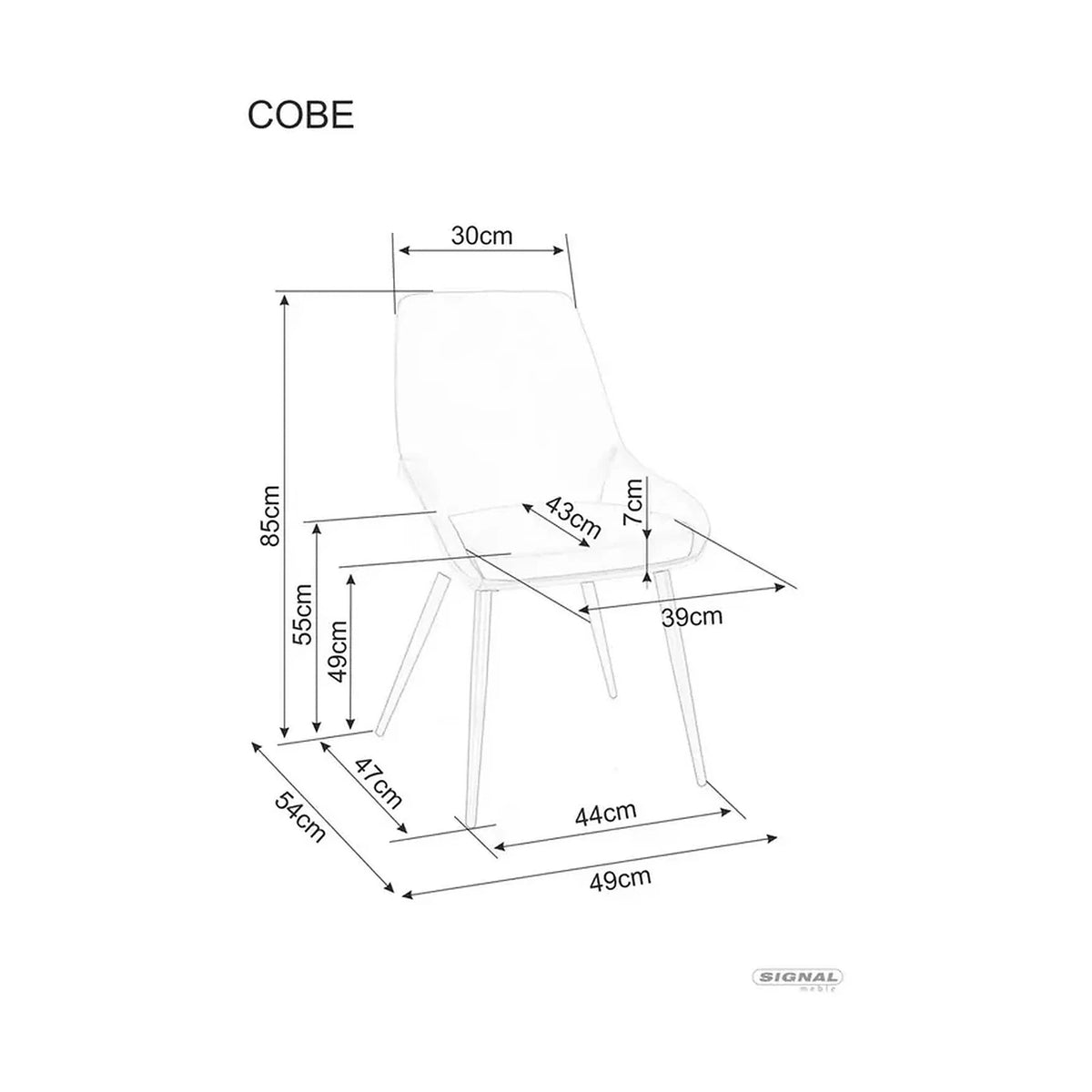 Scaun COBE, stofa catifelata gri/negru, 49x43x85 cm
