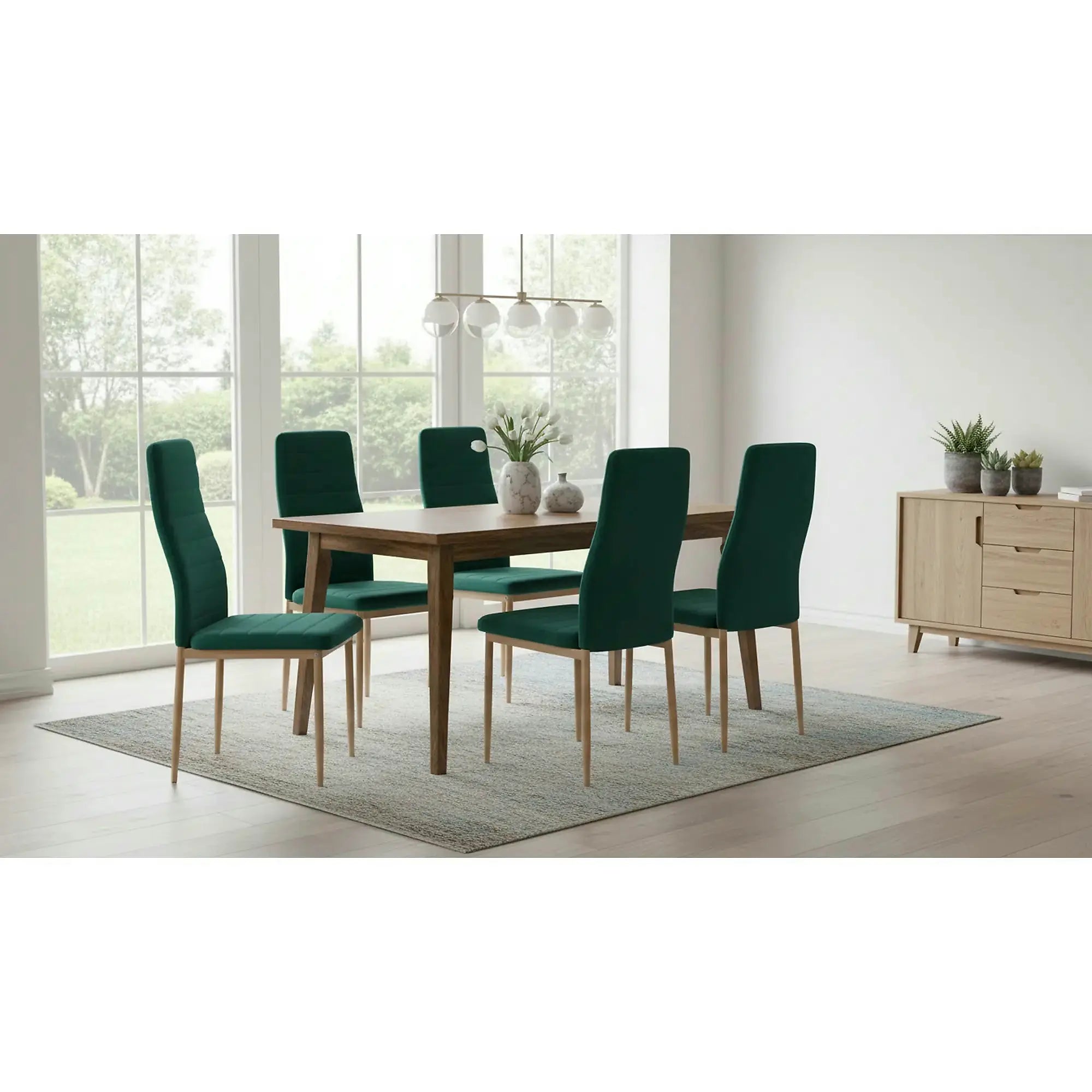Scaun COLETA NOVA, verde smarald/stejar, stofa catifelata/metal, 41x49x96 cm