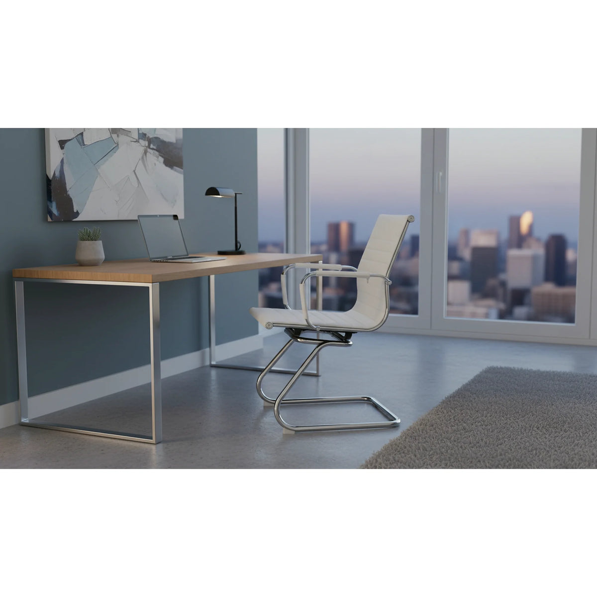 Scaun conferinta AZURE 2 NEW TYP 2, piele ecologica/metal, alb, 54.5x62.5x90.5 cm