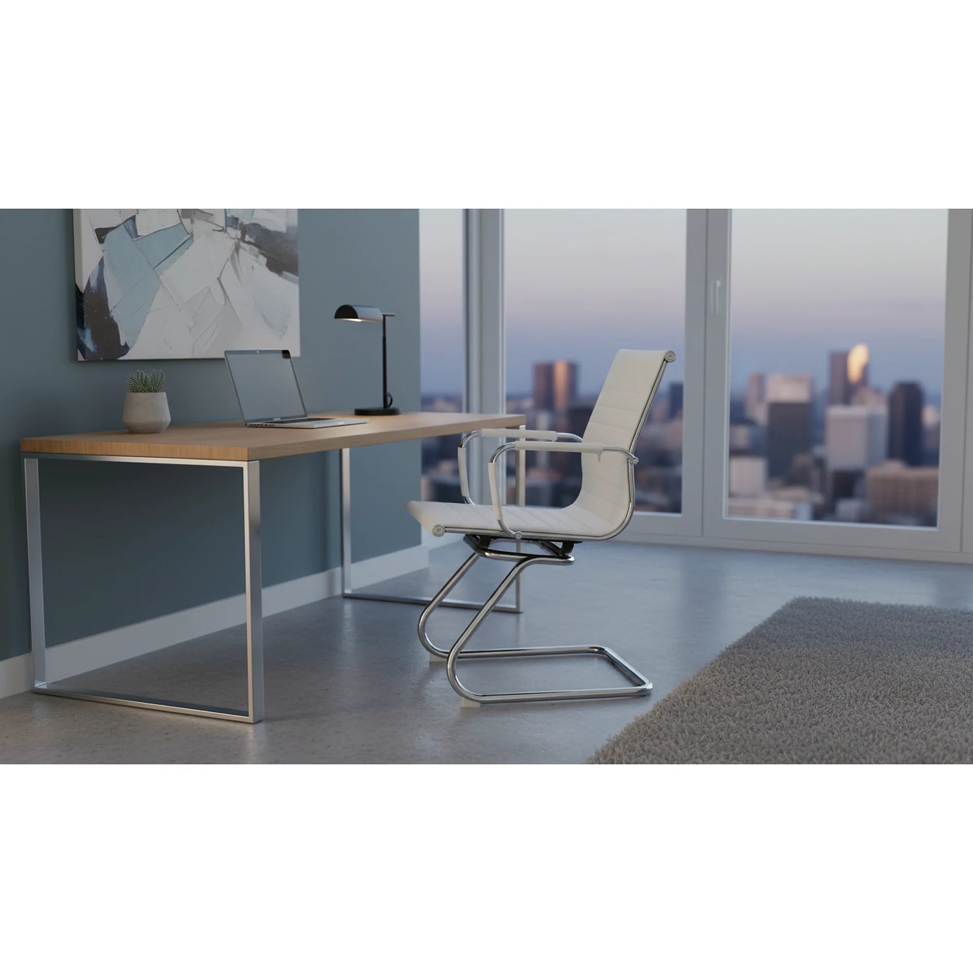 Scaun conferinta AZURE 2 NEW TYP 2, piele ecologica/metal, alb, 54.5x62.5x90.5 cm
