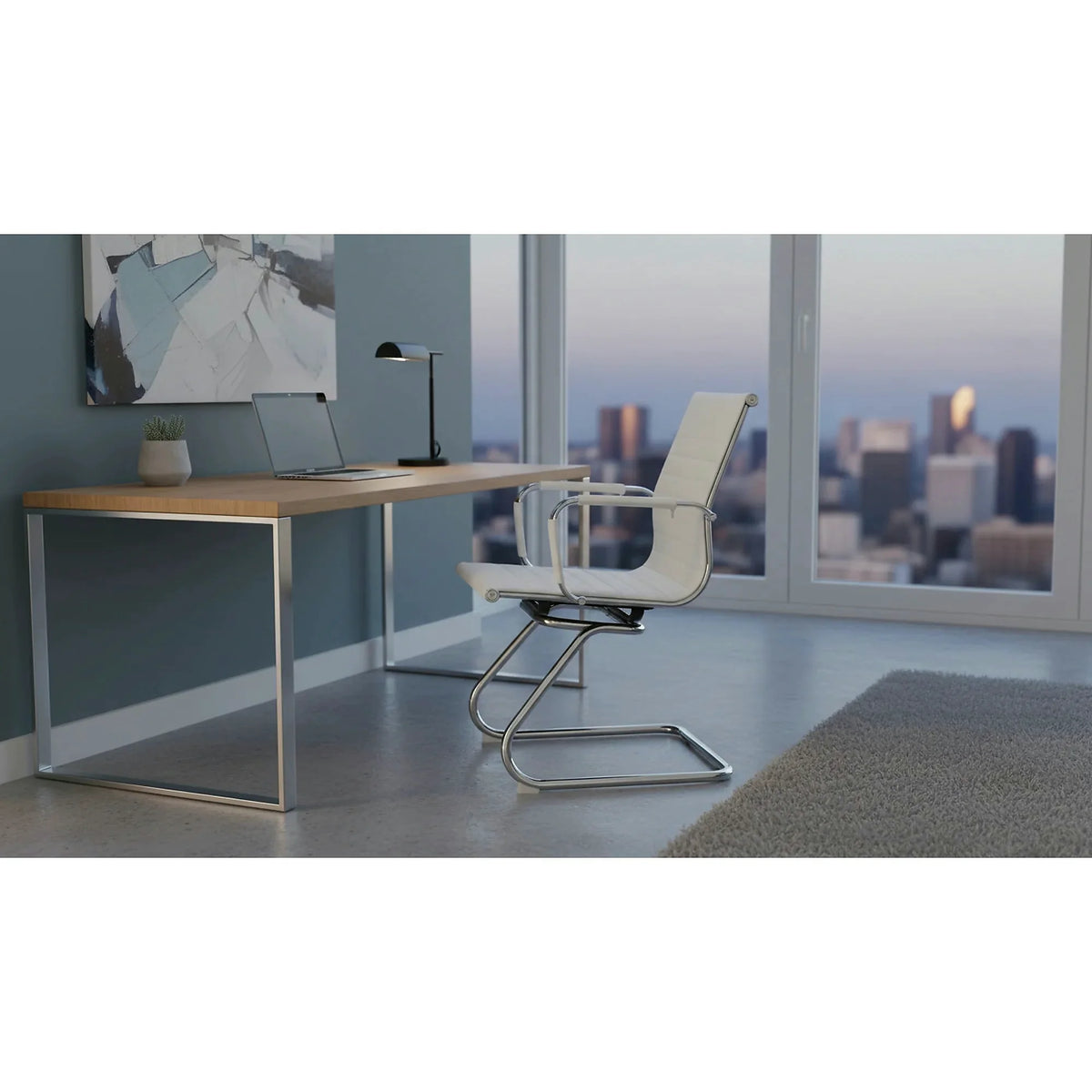Scaun conferinta AZURE 2 NEW TYP 2, piele ecologica/metal, alb, 54.5x62.5x90.5 cm