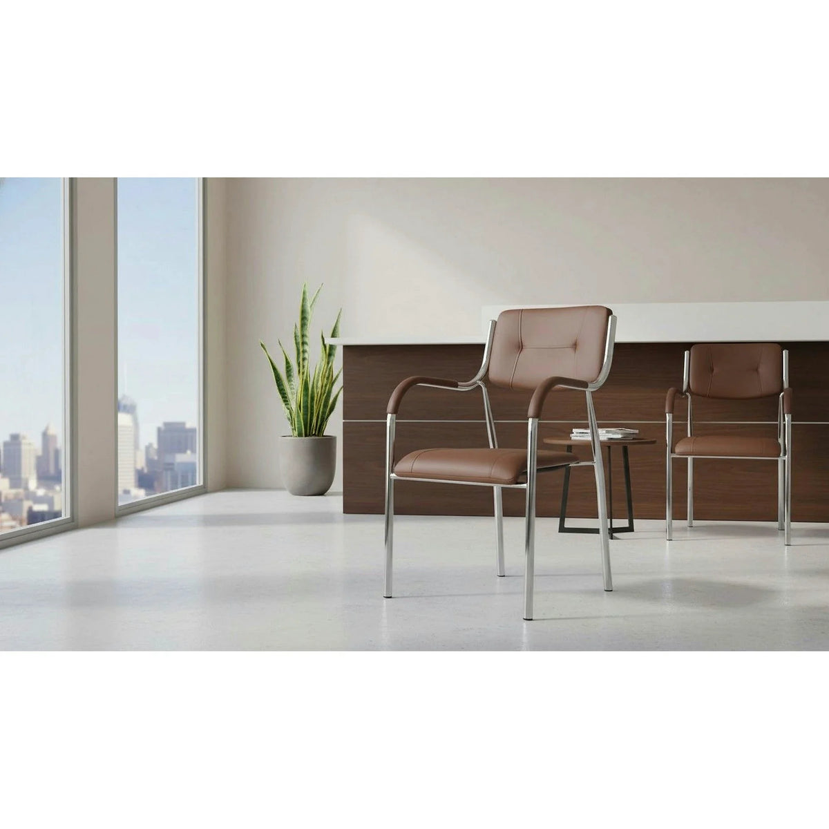 Scaun conferinta ILHAM, piele ecologica/metal, maro, 52x55x85 cm