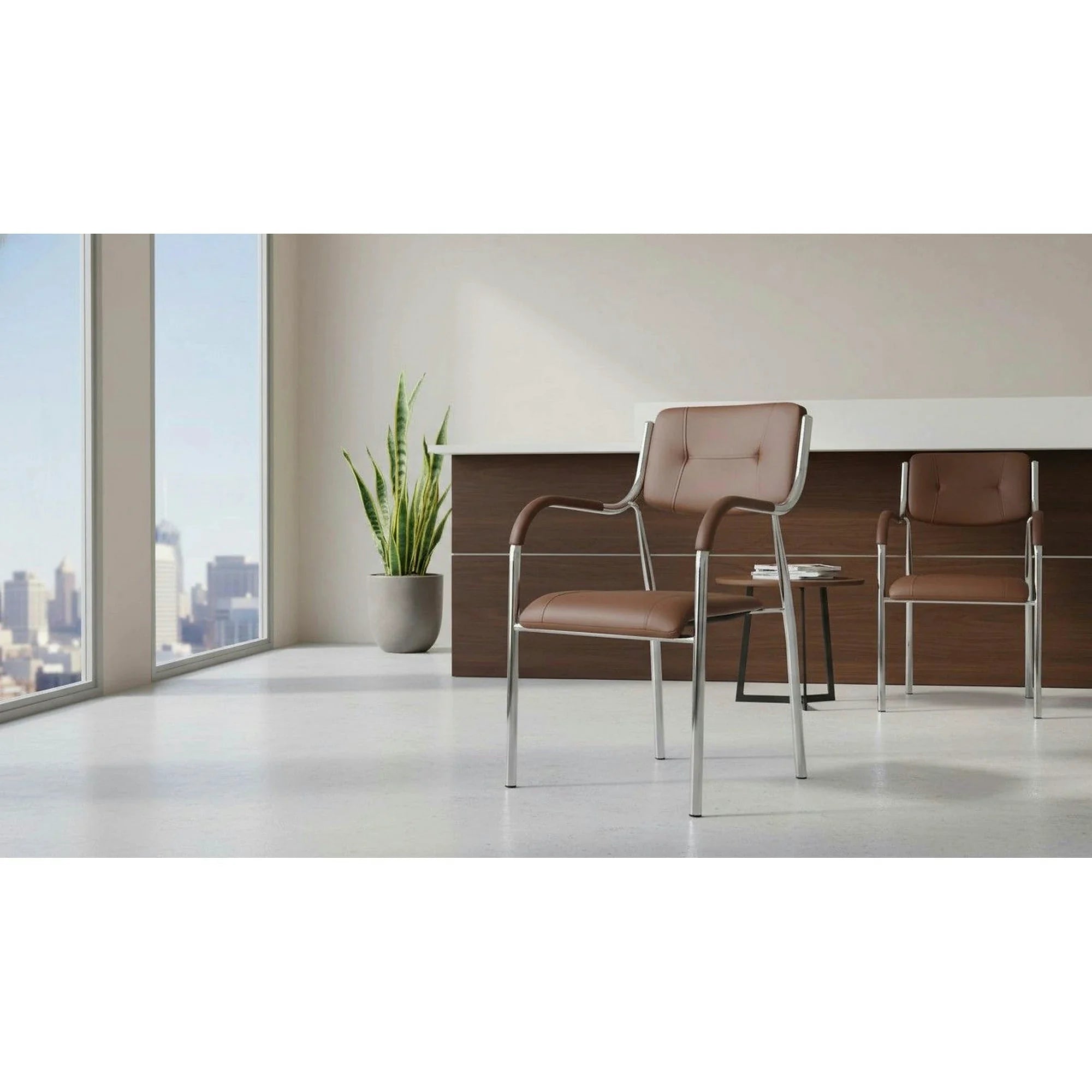 Scaun conferinta ILHAM, piele ecologica/metal, maro, 52x55x85 cm
