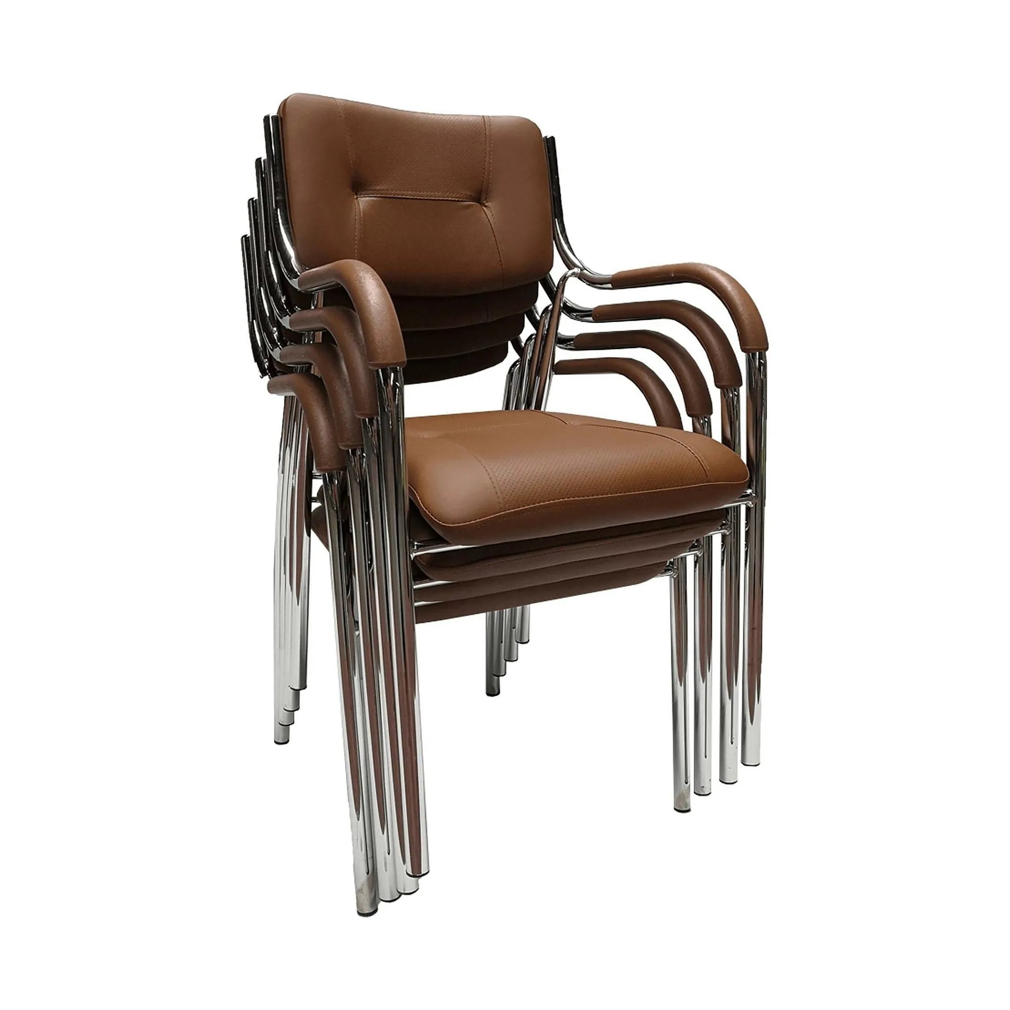 Scaun conferinta ILHAM, piele ecologica/metal, maro, 52x55x85 cm