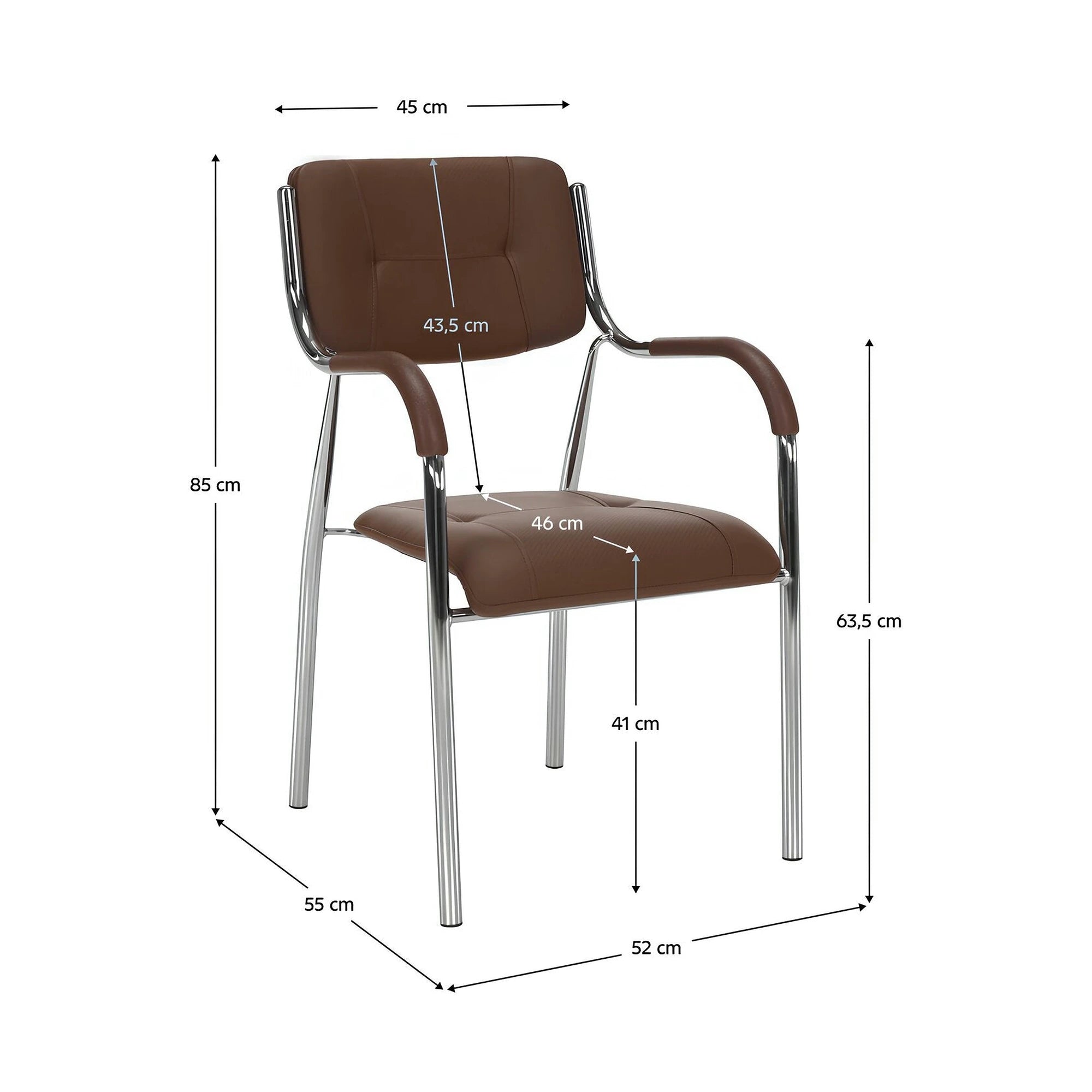 Scaun conferinta ILHAM, piele ecologica/metal, maro, 52x55x85 cm