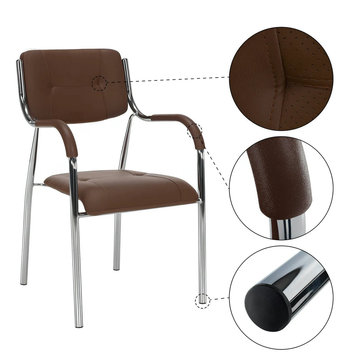 Scaun conferinta ILHAM, piele ecologica/metal, maro, 52x55x85 cm