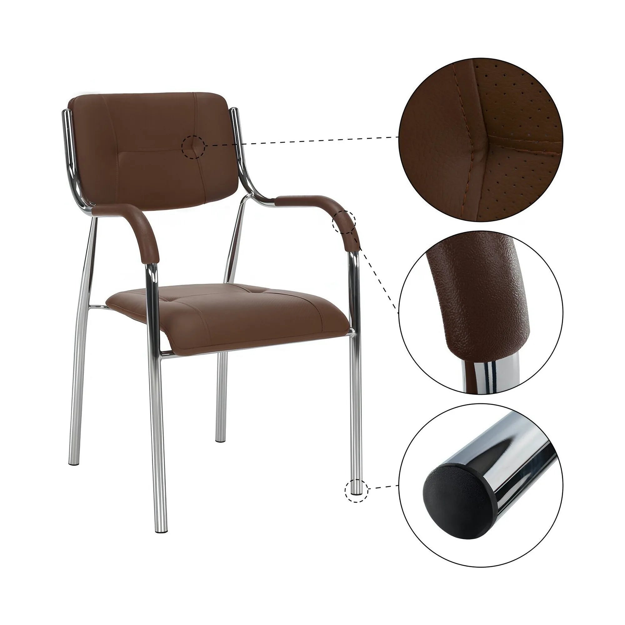 Scaun conferinta ILHAM, piele ecologica/metal, maro, 52x55x85 cm