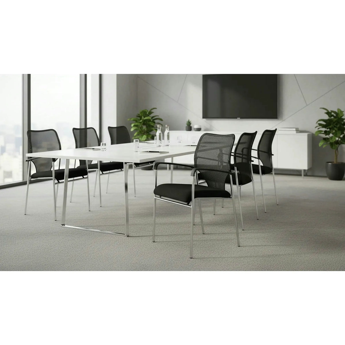 Scaun conferinta UMUT, negru/crom, plasa/metal, 54x56x82 cm
