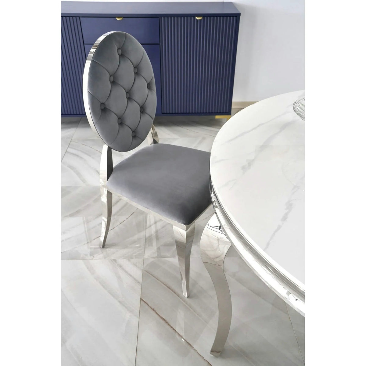 Scaun cromat K555, gri/argintiu, stofa catifelata/metal, 48x52x96 cm