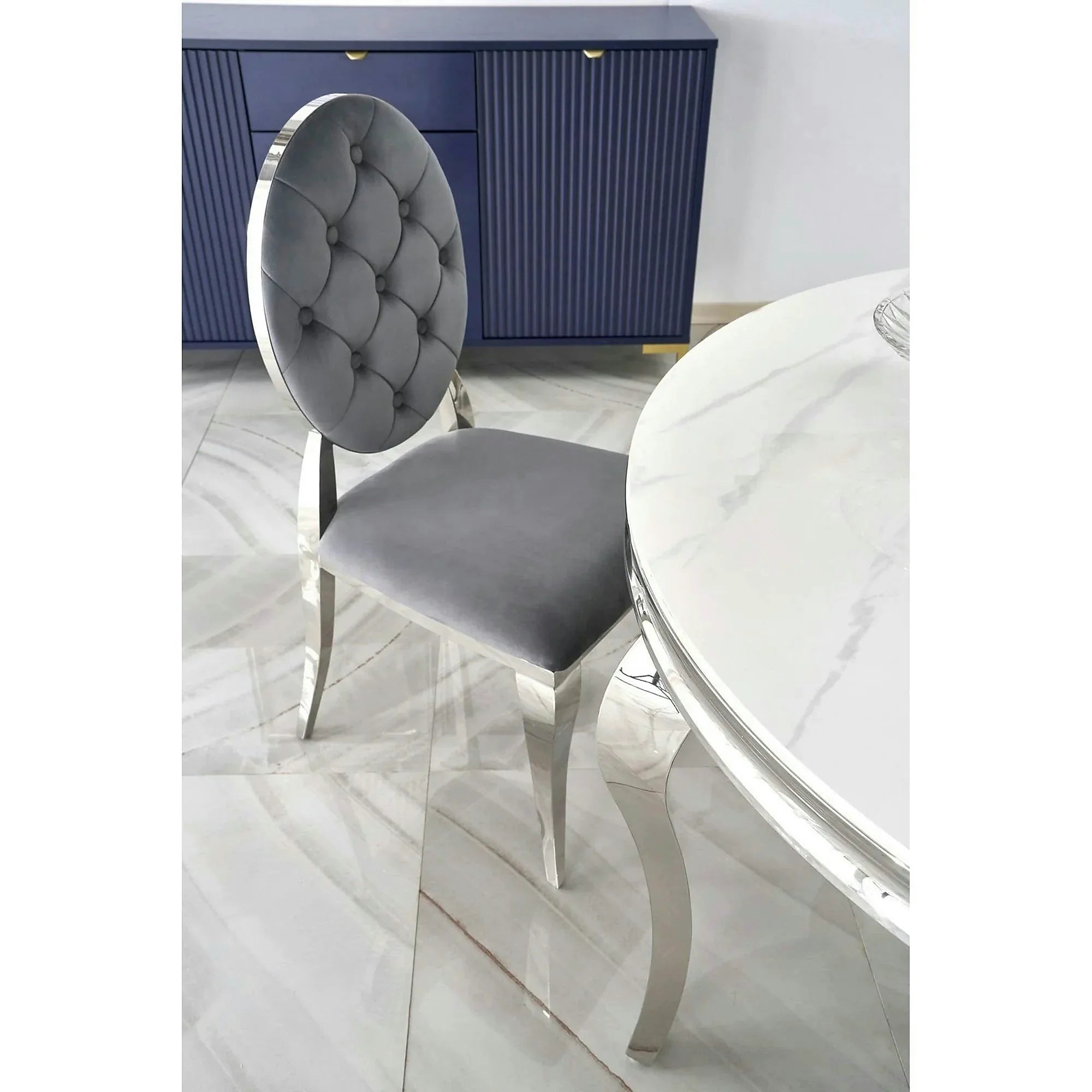Scaun cromat K555, gri/argintiu, stofa catifelata/metal, 48x52x96 cm