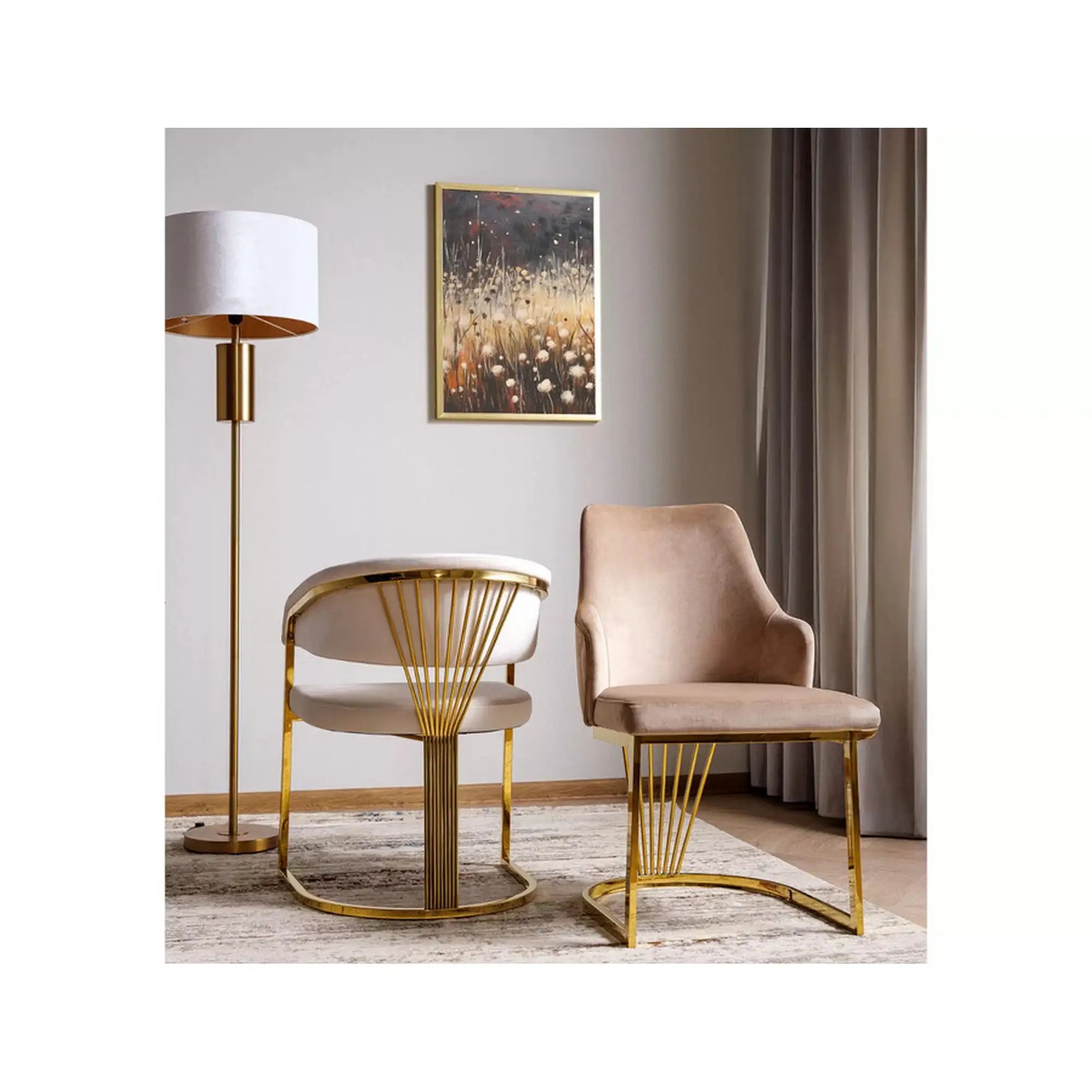 Scaun CROWN, bej inchis - Bluvel 28, stofa catifelata/metal, 57x64x77 cm