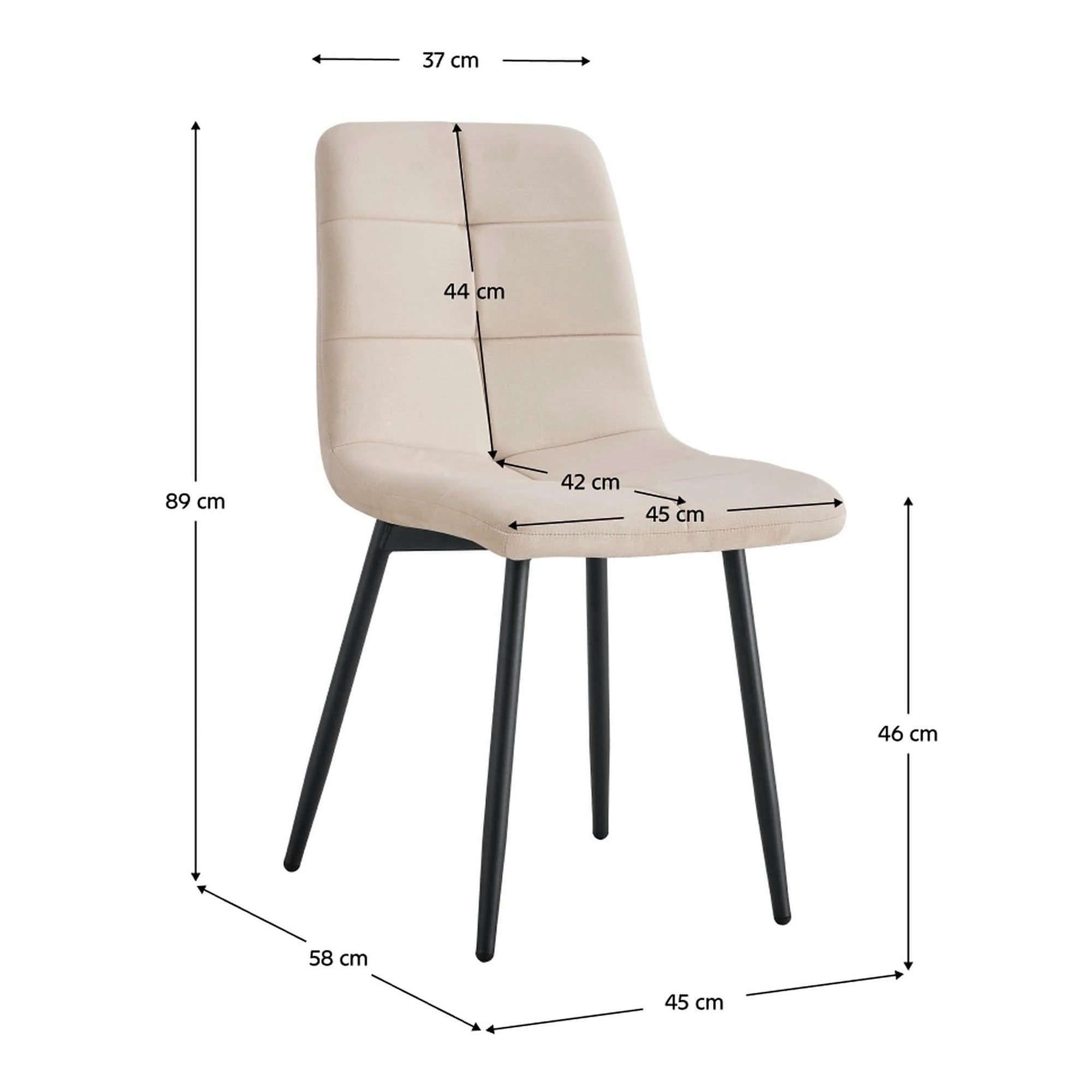 Scaun DAMIA TIP 1, bej/negru, stofa catifelata/metal, 45x58x89 cm