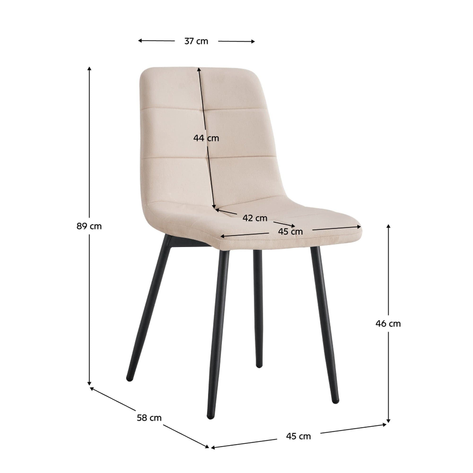 Scaun DAMIA TIP 1, bej/negru, stofa catifelata/metal, 45x58x89 cm