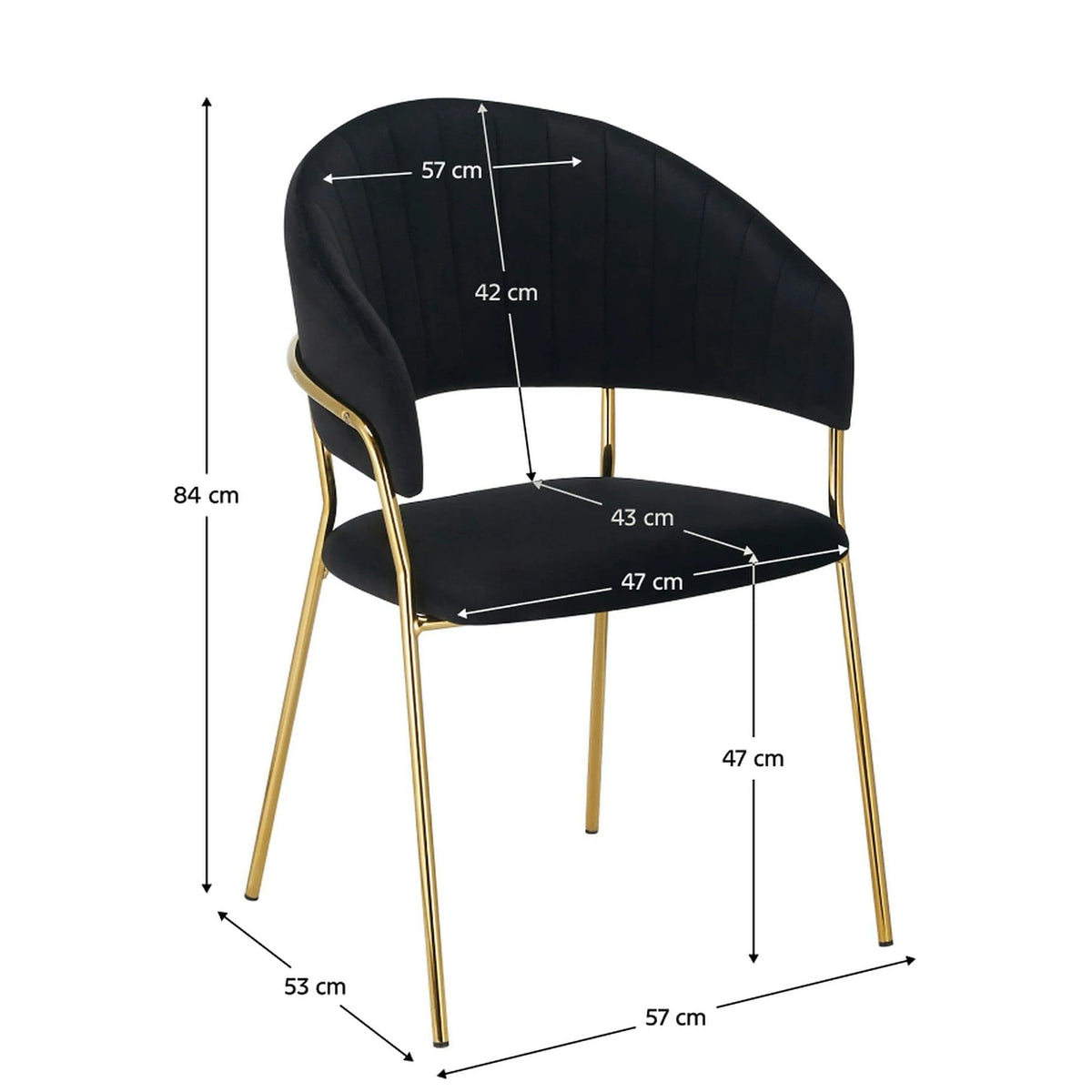 Scaun DASMIN TIP 1, negru/auriu, stofa catifelata/metal, 57x53x84 cm