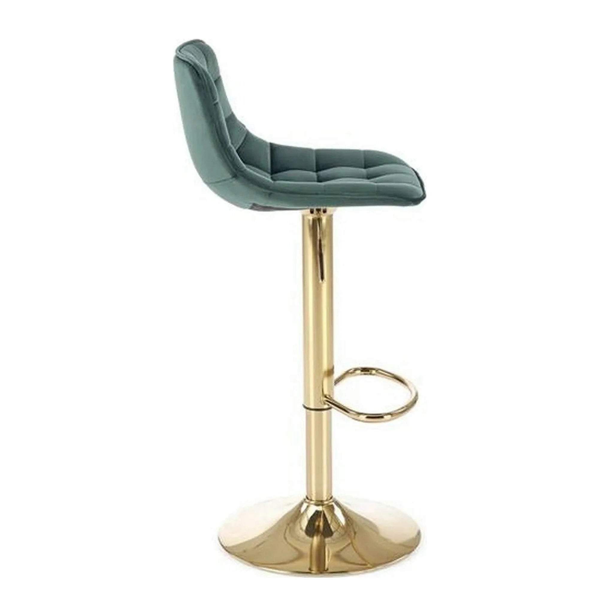 Scaun de bar auriu/verde H120, stofa catifelata/otel, 43x44x84/106 cm