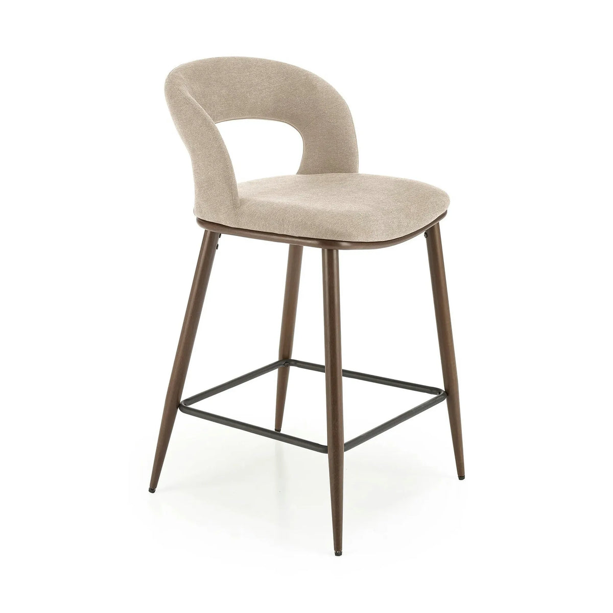 Scaun de bar bej H114, stofa clasica/otel, 48x52x92 cm