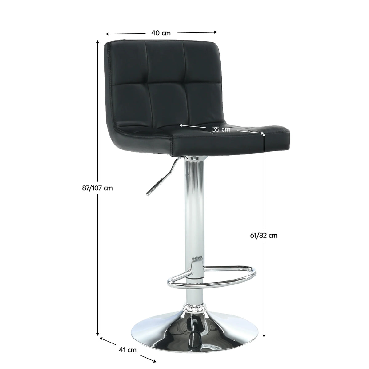 Scaun de bar KANDY NEW, negru/crom, piele ecologica/otel, 40x41x87/107 cm