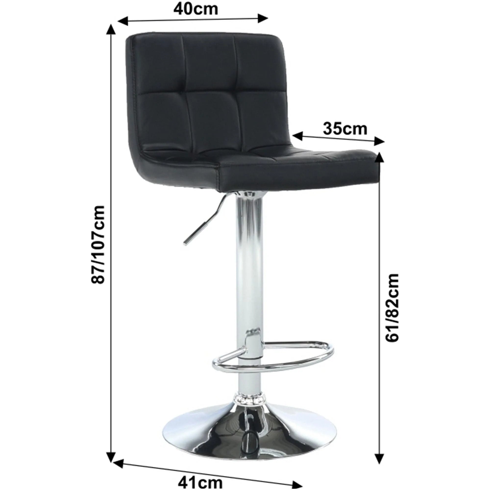 Scaun de bar KANDY NEW, negru/crom, piele ecologica/otel, 40x41x87/107 cm