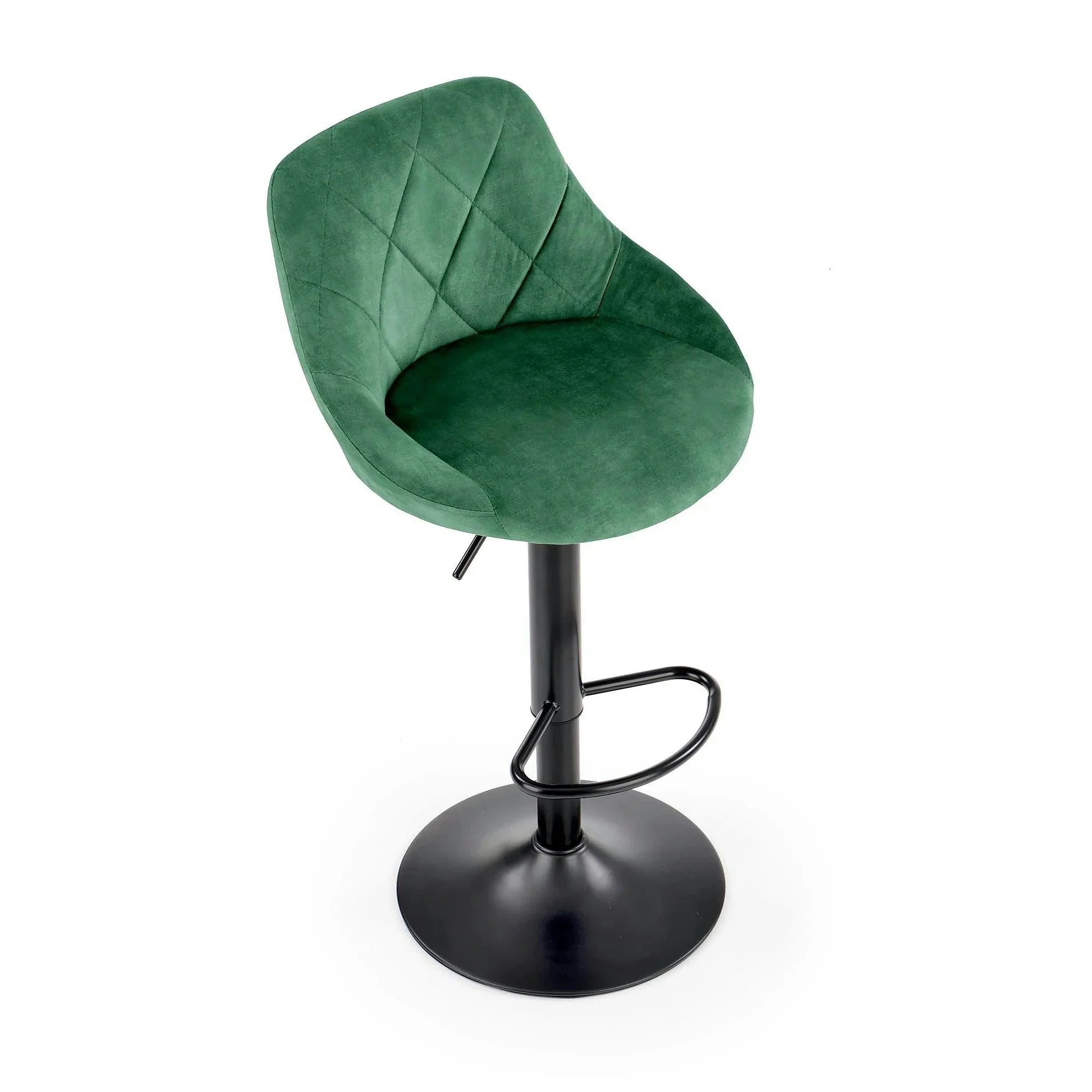 Scaun de bar rotativ H101, verde inchis/negru, stofa catifelata/metal, 47x45x84/106 cm