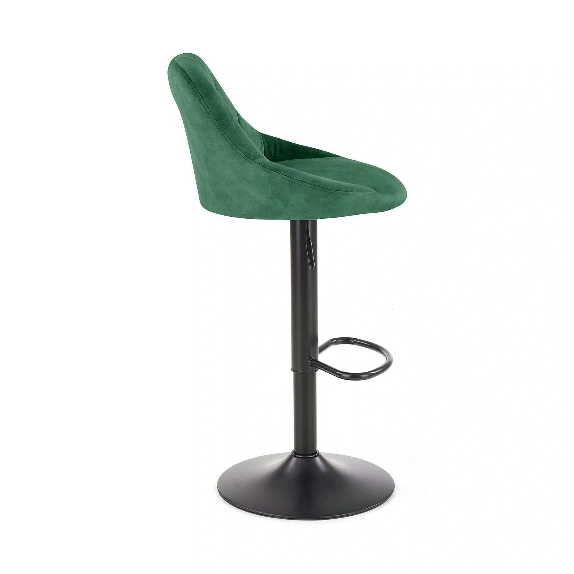 Scaun de bar rotativ H101, verde inchis/negru, stofa catifelata/metal, 47x45x84/106 cm