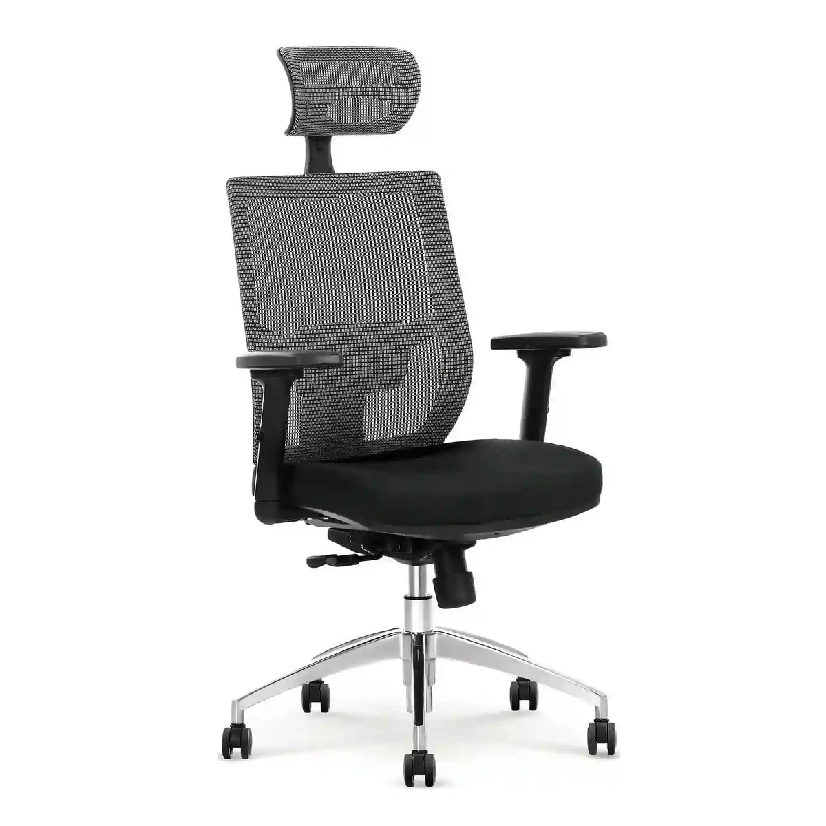 Scaun de birou ADMIRAL, negru/gri, stofa/plasa/aluminiu, 68x60x120/130 cm