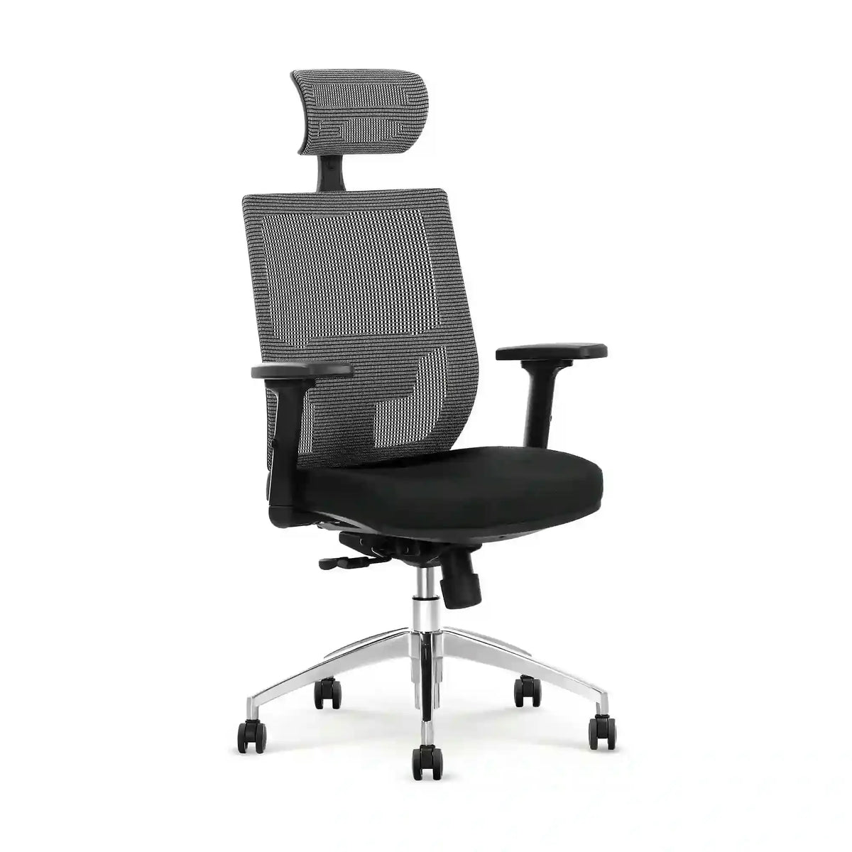 Scaun de birou ADMIRAL, negru/gri, stofa/plasa/aluminiu, 68x60x120/130 cm