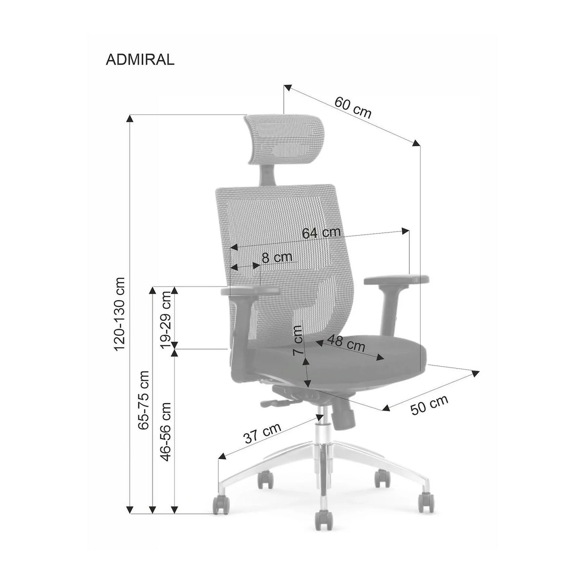 Scaun de birou ADMIRAL, negru/gri, stofa/plasa/aluminiu, 68x60x120/130 cm