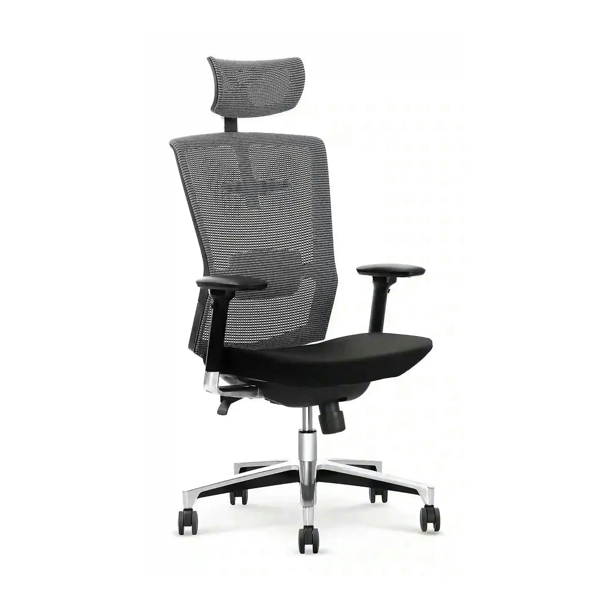 Scaun de birou AMBASADOR, negru/gri, stofa/plasa, 64x63x128/138 cm