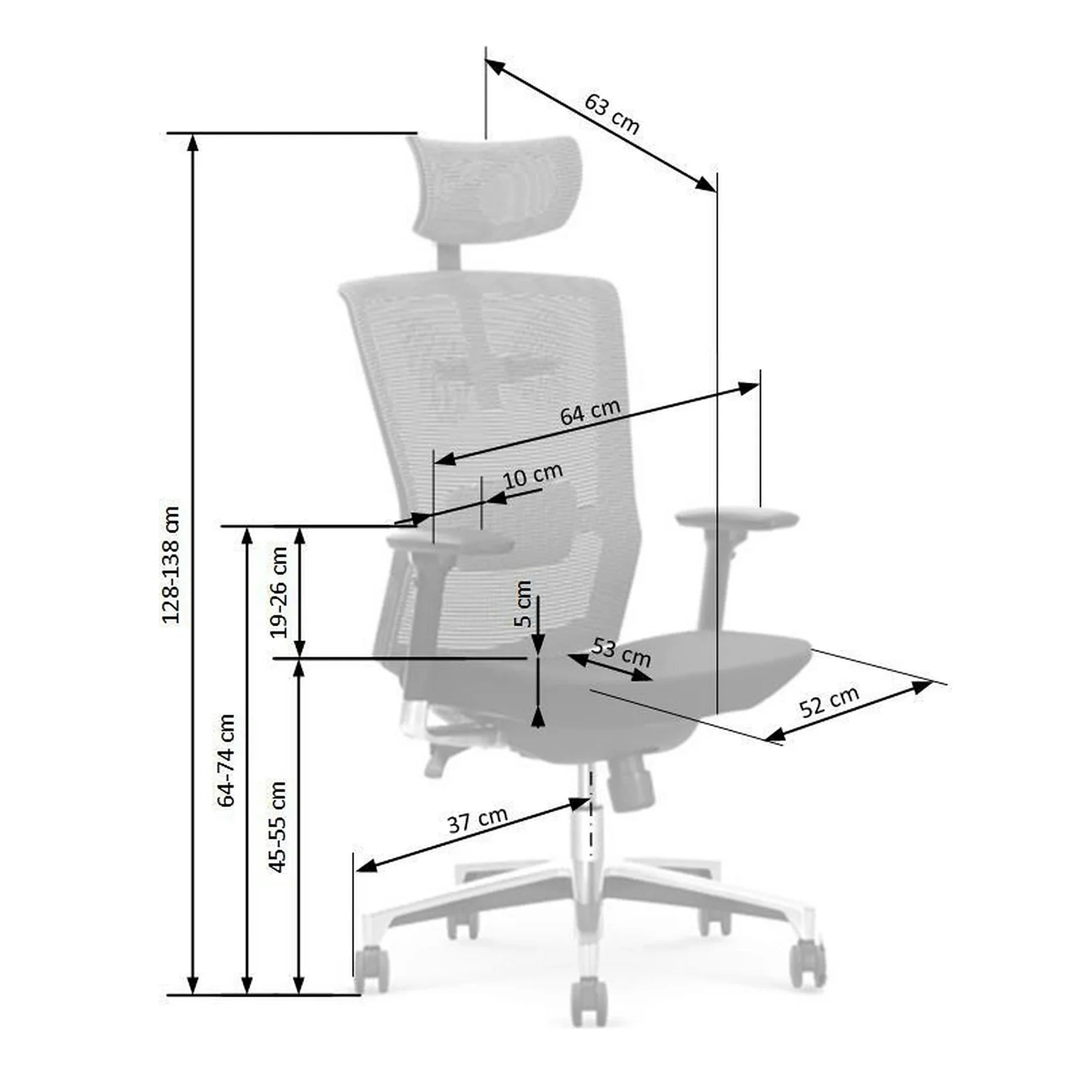 Scaun de birou AMBASADOR, negru/gri, stofa/plasa, 64x63x128/138 cm