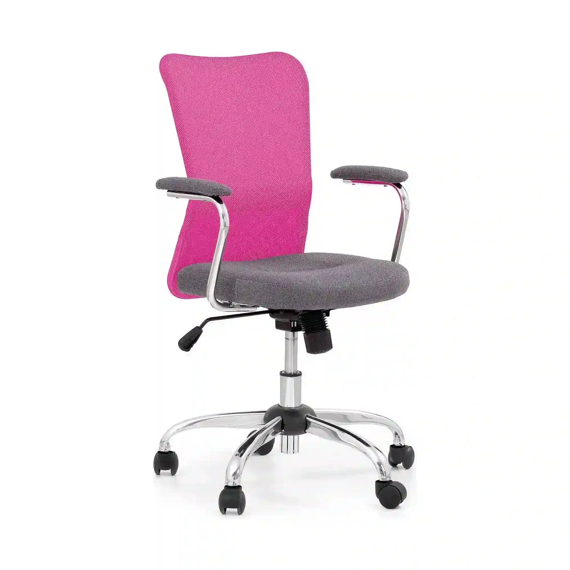 Scaun de birou ANDY, roz/gri/crom, stofa clasica/metal, 56x56x87/95 cm