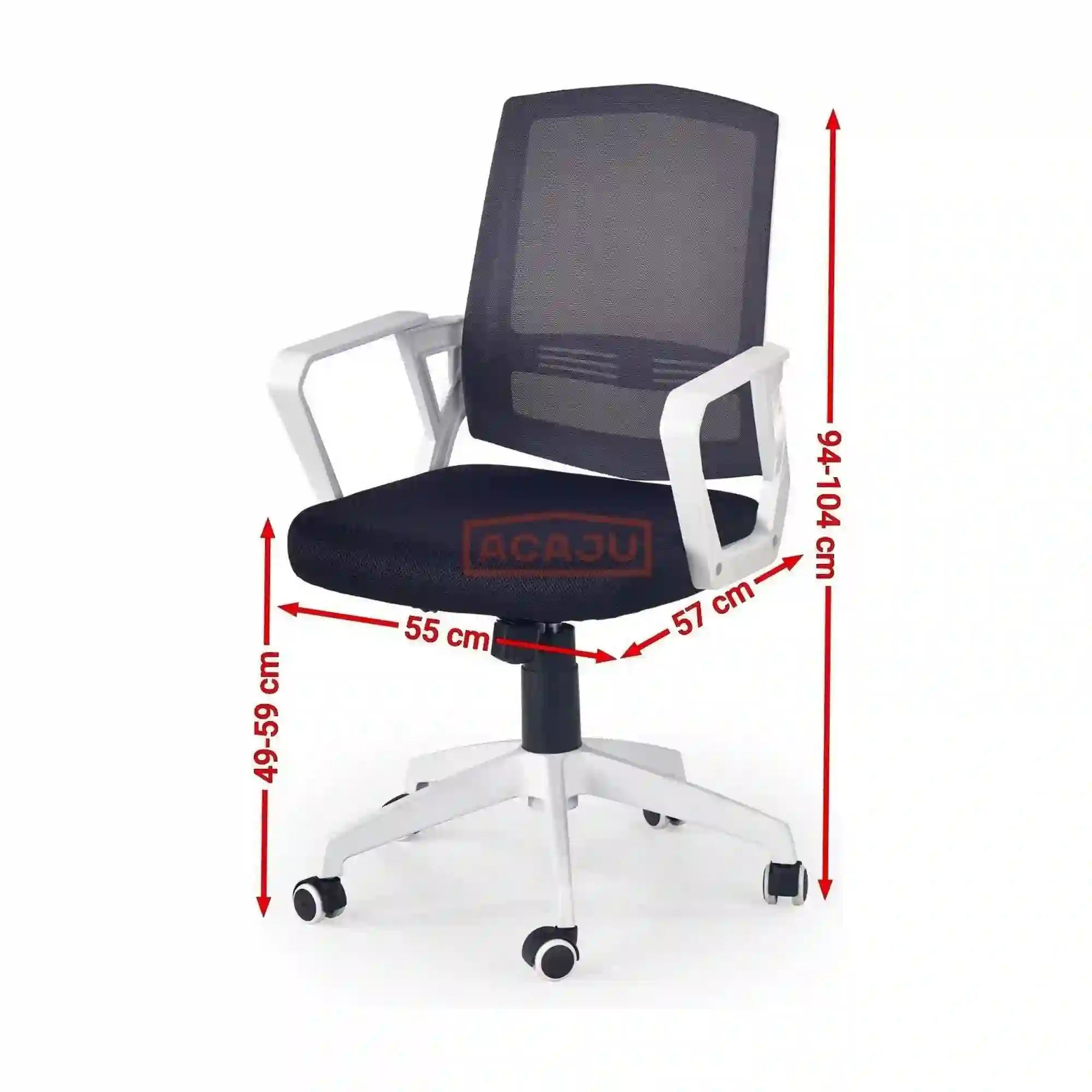 Scaun de birou ASCOT, negru/alb/gri, stofa mesh/metal/plastic, 55x57x94/104 cm