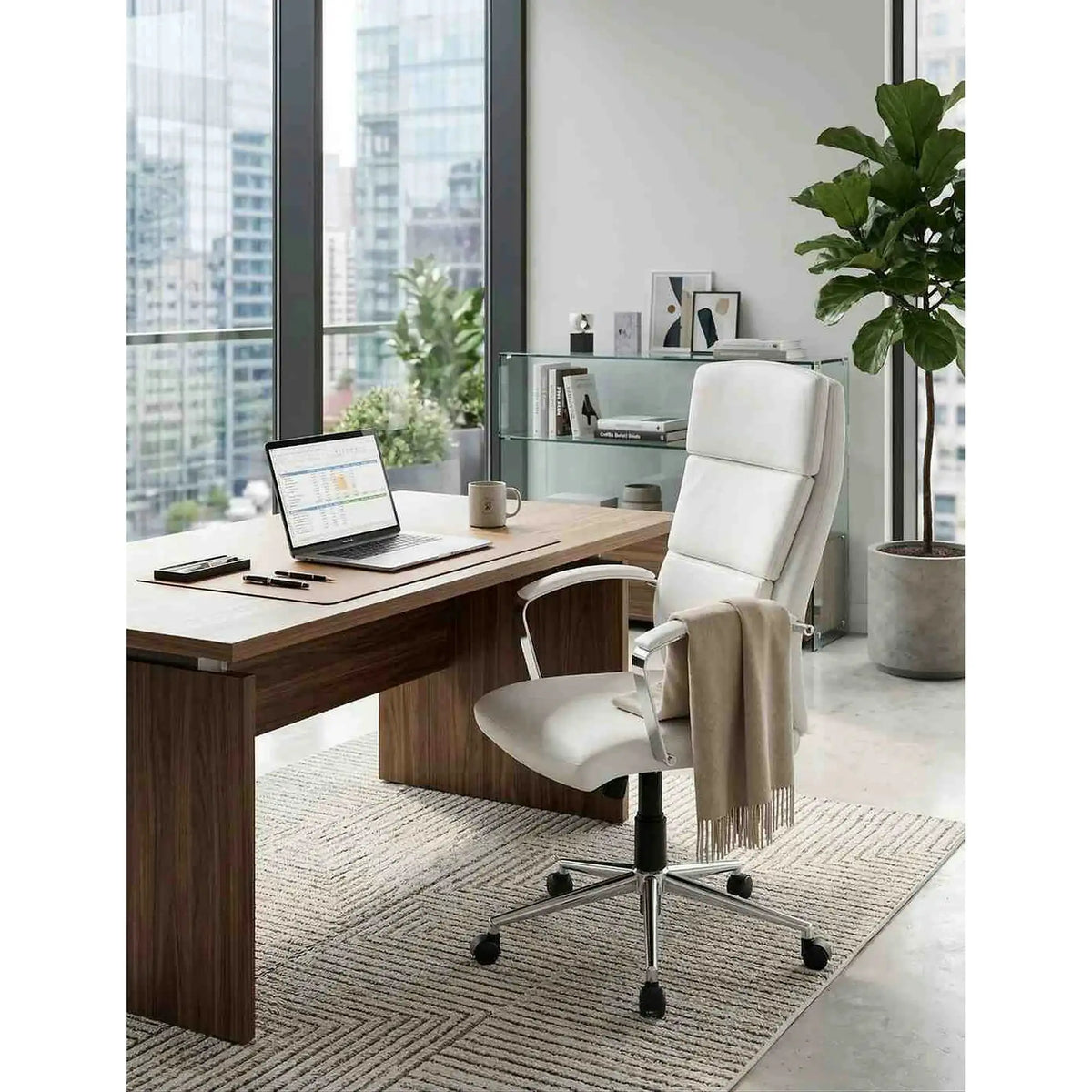 Scaun de birou AURELIUS, alb, piele ecologica, 65x67x110/120 cm