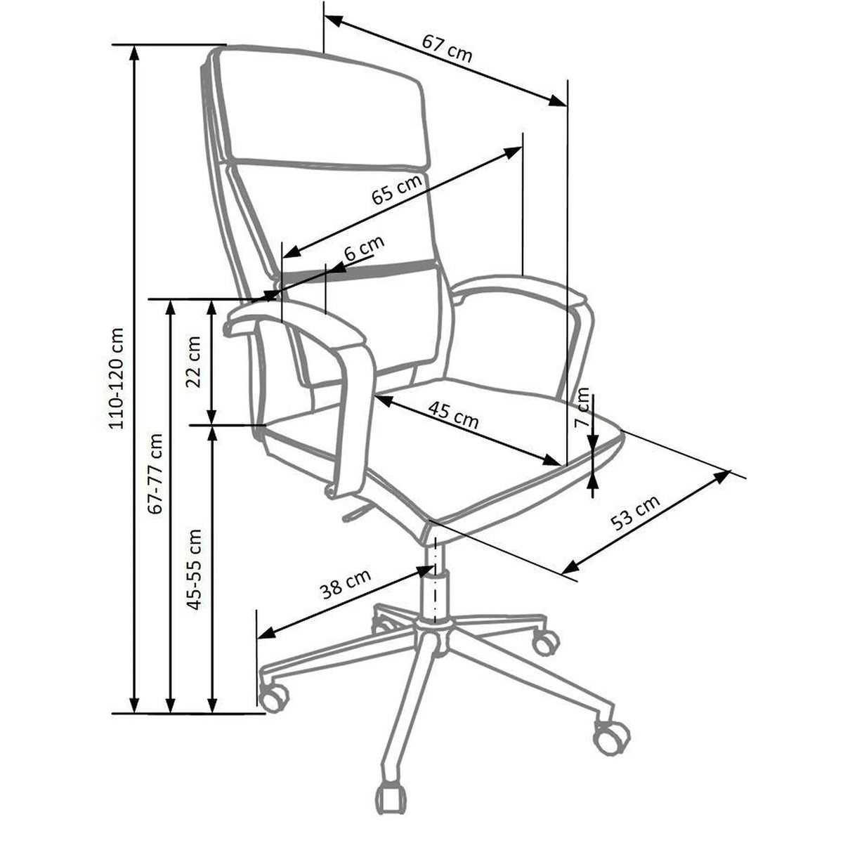 Scaun de birou AURELIUS, alb, piele ecologica, 65x67x110/120 cm