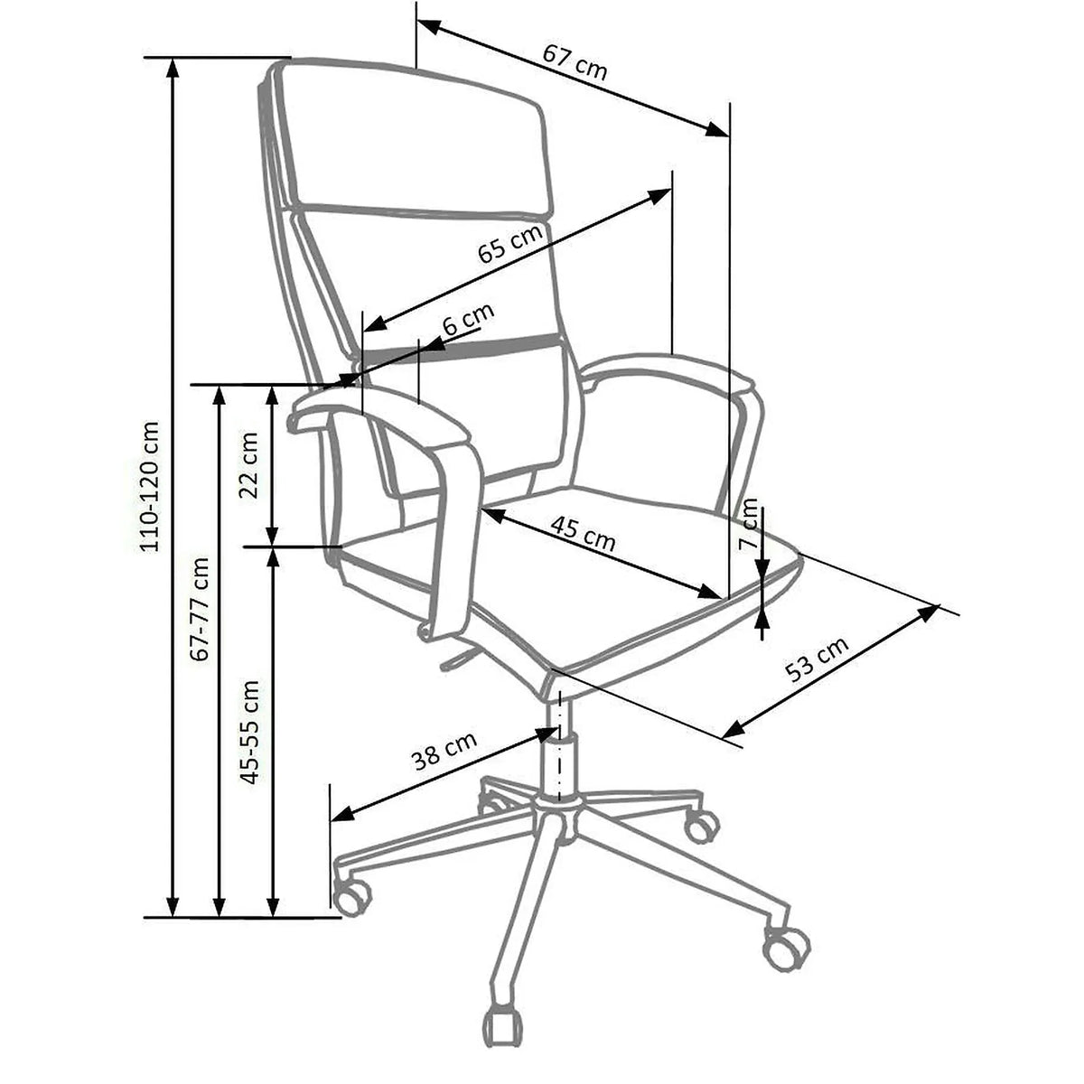 Scaun de birou AURELIUS, alb, piele ecologica, 65x67x110/120 cm
