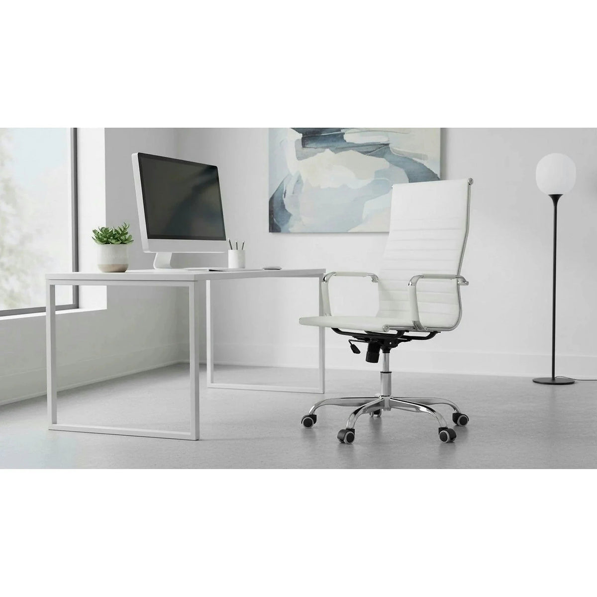 Scaun de birou AZURE 2 NEW, alb/crom, piele ecologica/metal, 63x55x106/114 cm