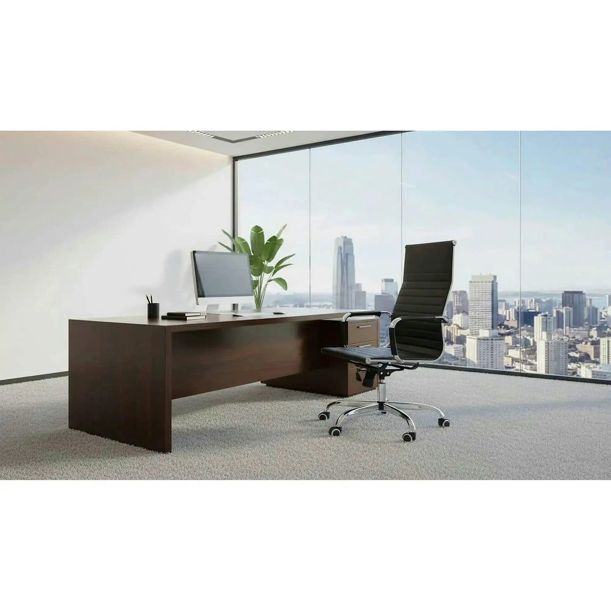 Scaun de birou AZURE 2 NEW, negru/crom, piele ecologica/metal, 63x55x106/114 cm