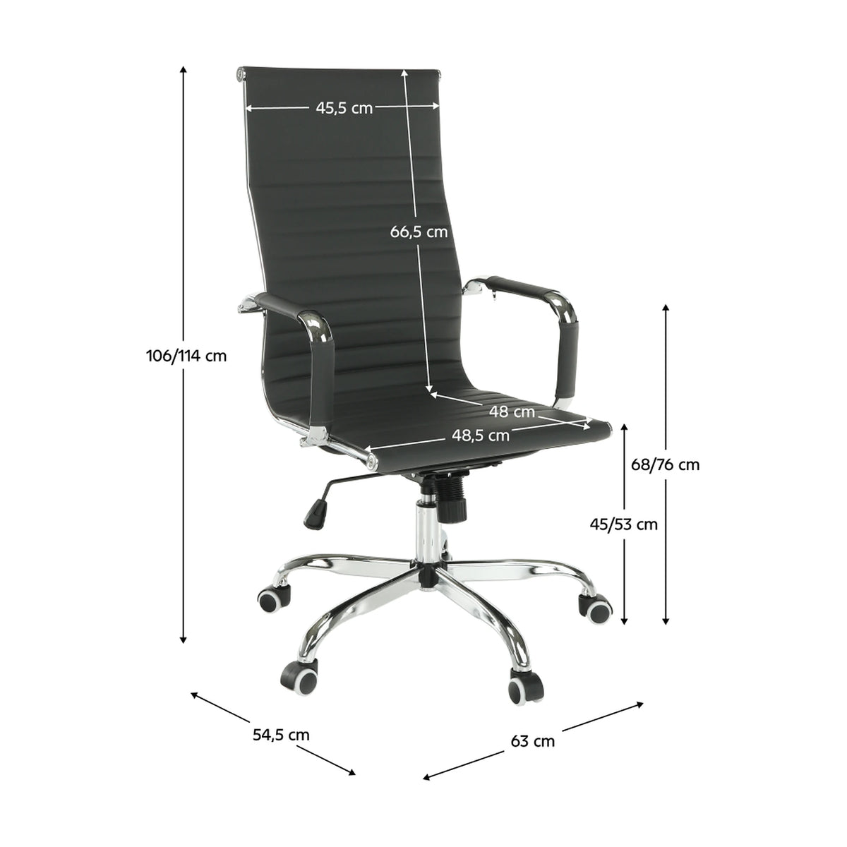 Scaun de birou AZURE 2 NEW, negru/crom, piele ecologica/metal, 63x55x106/114 cm