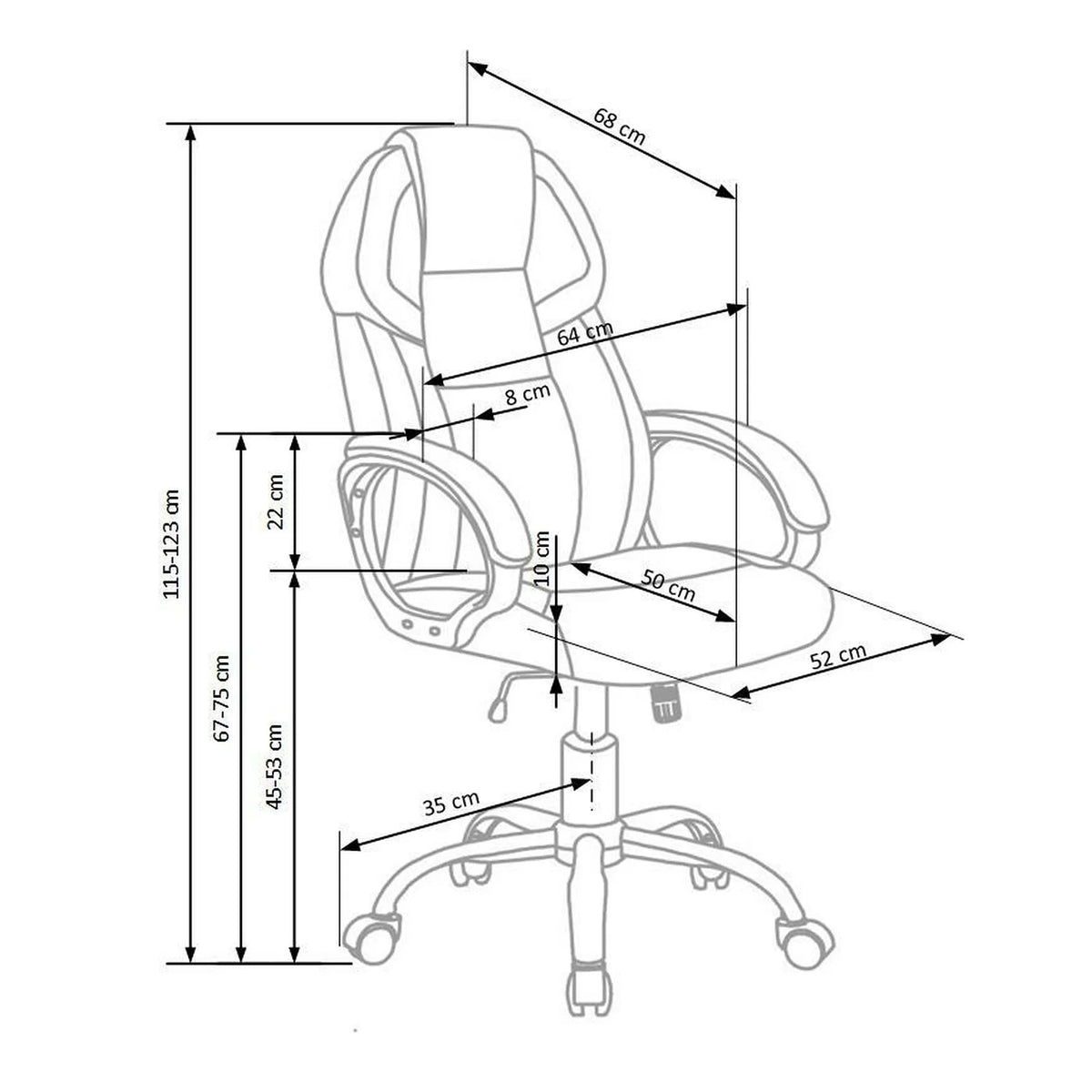 Scaun de birou BARTON, negru/alb, piele ecologica perforata, 64x68x115/123 cm