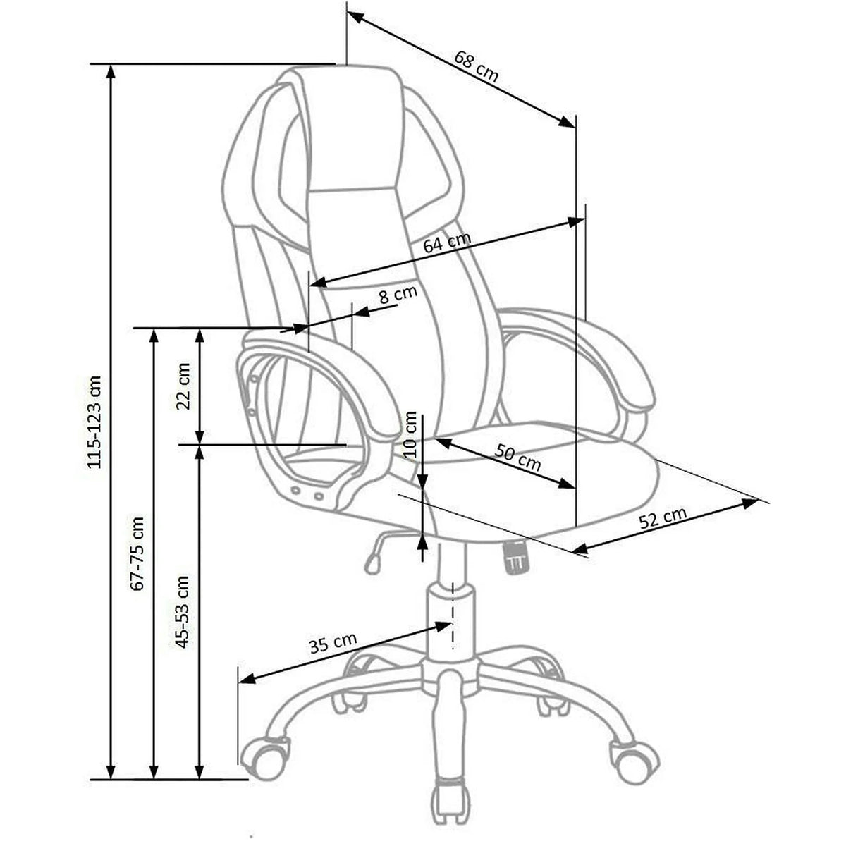 Scaun de birou BARTON, negru/alb, piele ecologica perforata, 64x68x115/123 cm