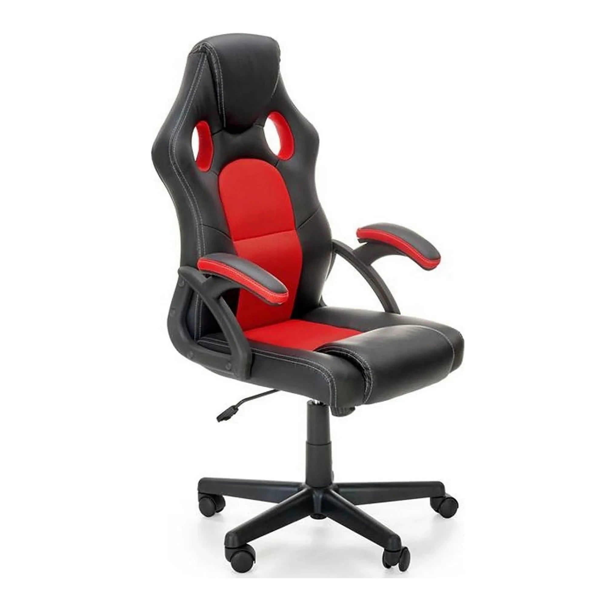 Scaun de birou BERKEL, negru/rosu, piele ecologica/stofa, 62x63x108/117 cm