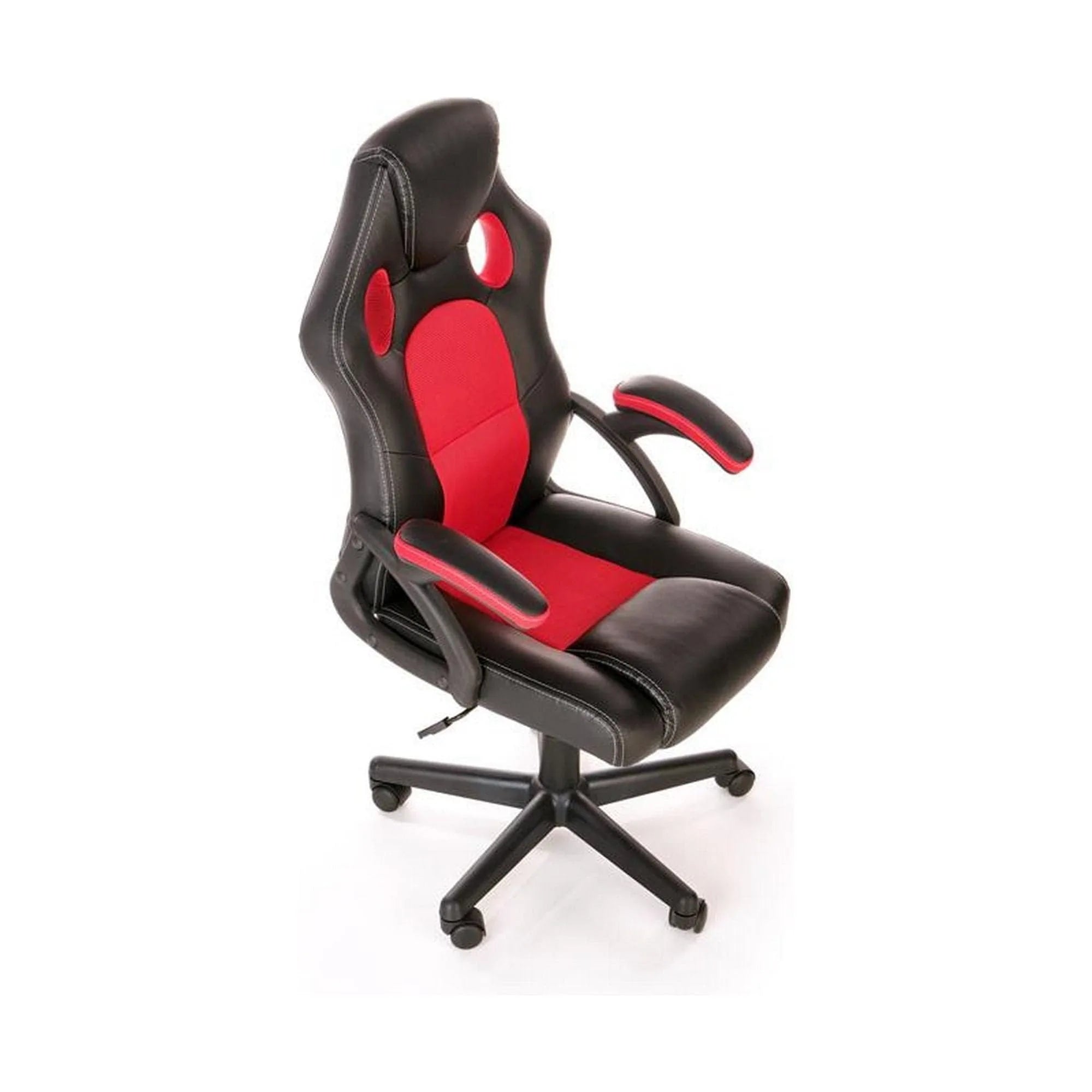 Scaun de birou BERKEL, negru/rosu, piele ecologica/stofa, 62x63x108/117 cm