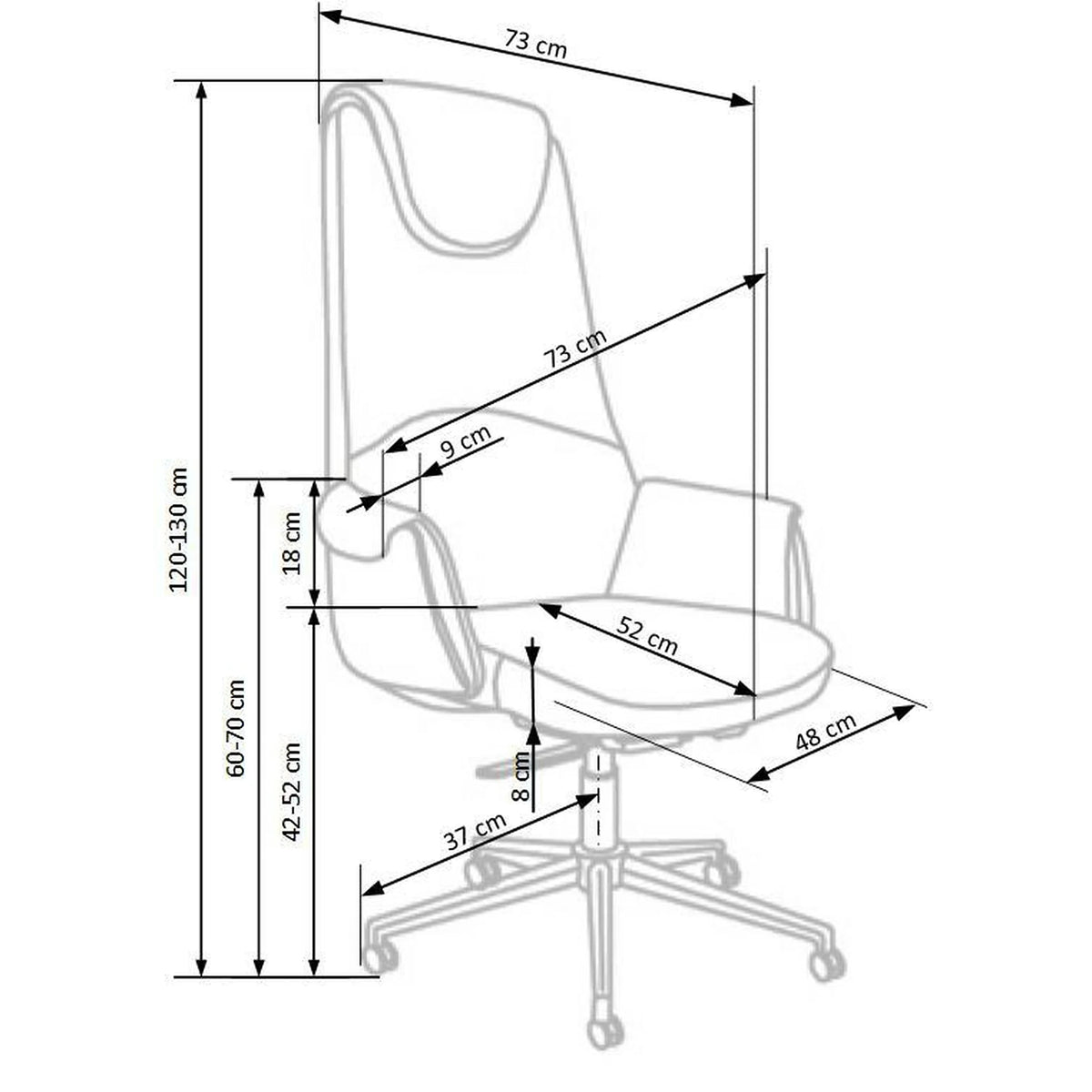 Scaun de birou CALVANO, maro/negru/crom, piele ecologica/metal, 73x73x120/130 cm