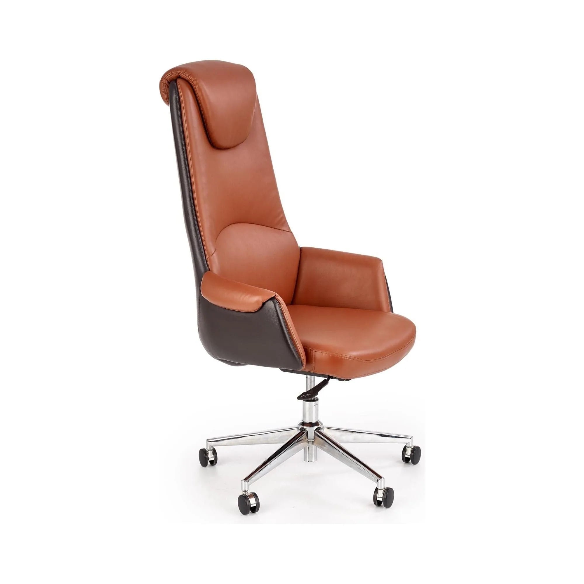 Scaun de birou CALVANO, maro/negru/crom, piele ecologica/metal, 73x73x120/130 cm