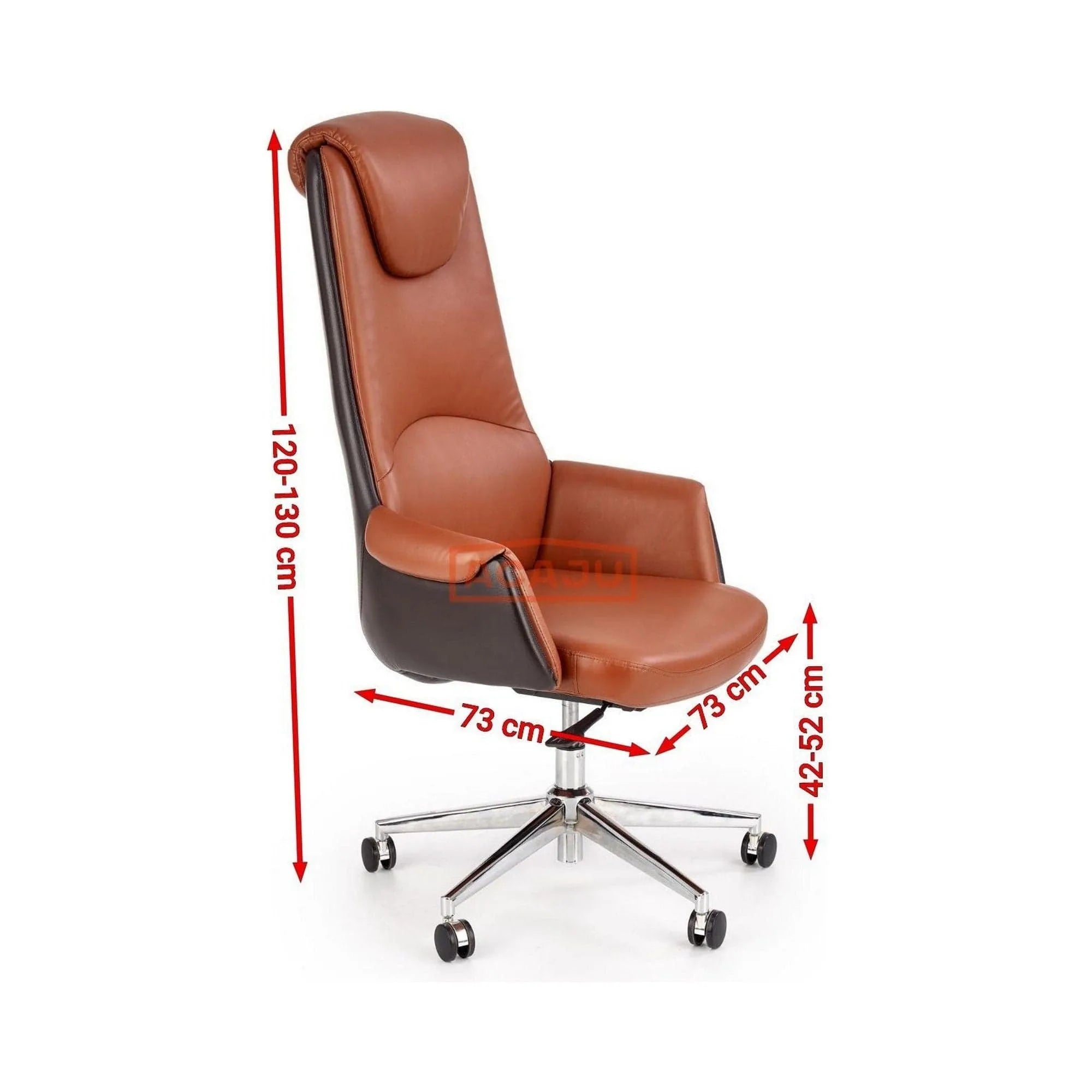 Scaun de birou CALVANO, maro/negru/crom, piele ecologica/metal, 73x73x120/130 cm