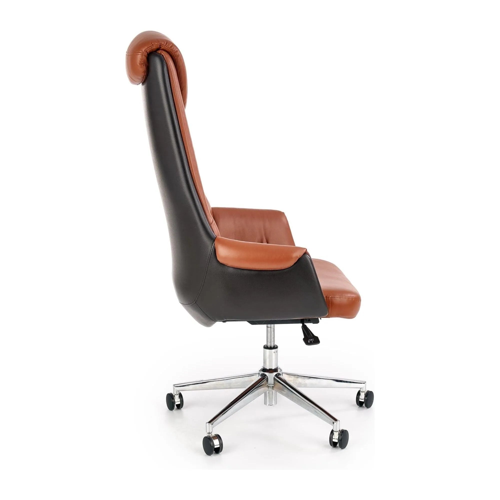 Scaun de birou CALVANO, maro/negru/crom, piele ecologica/metal, 73x73x120/130 cm