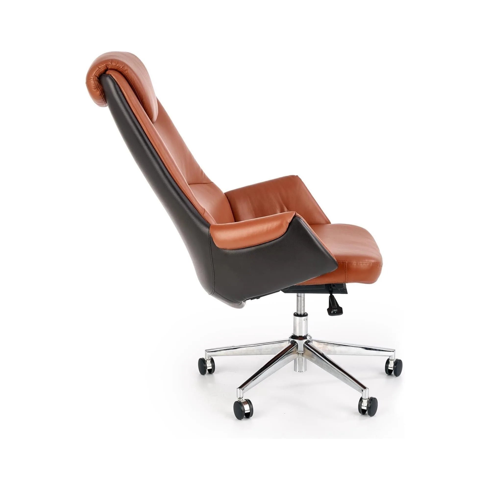 Scaun de birou CALVANO, maro/negru/crom, piele ecologica/metal, 73x73x120/130 cm