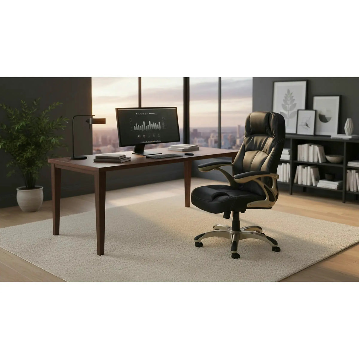 Scaun de birou CARLOS, negru, piele ecologica perforata/plastic, 66x70x106/114 cm