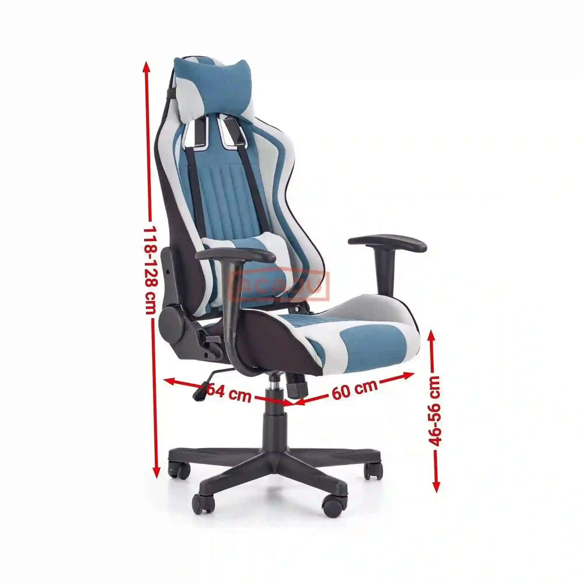 Scaun de birou CAYMAN, turcoaz/gri/negru, stofa, 64x60x118/128 cm