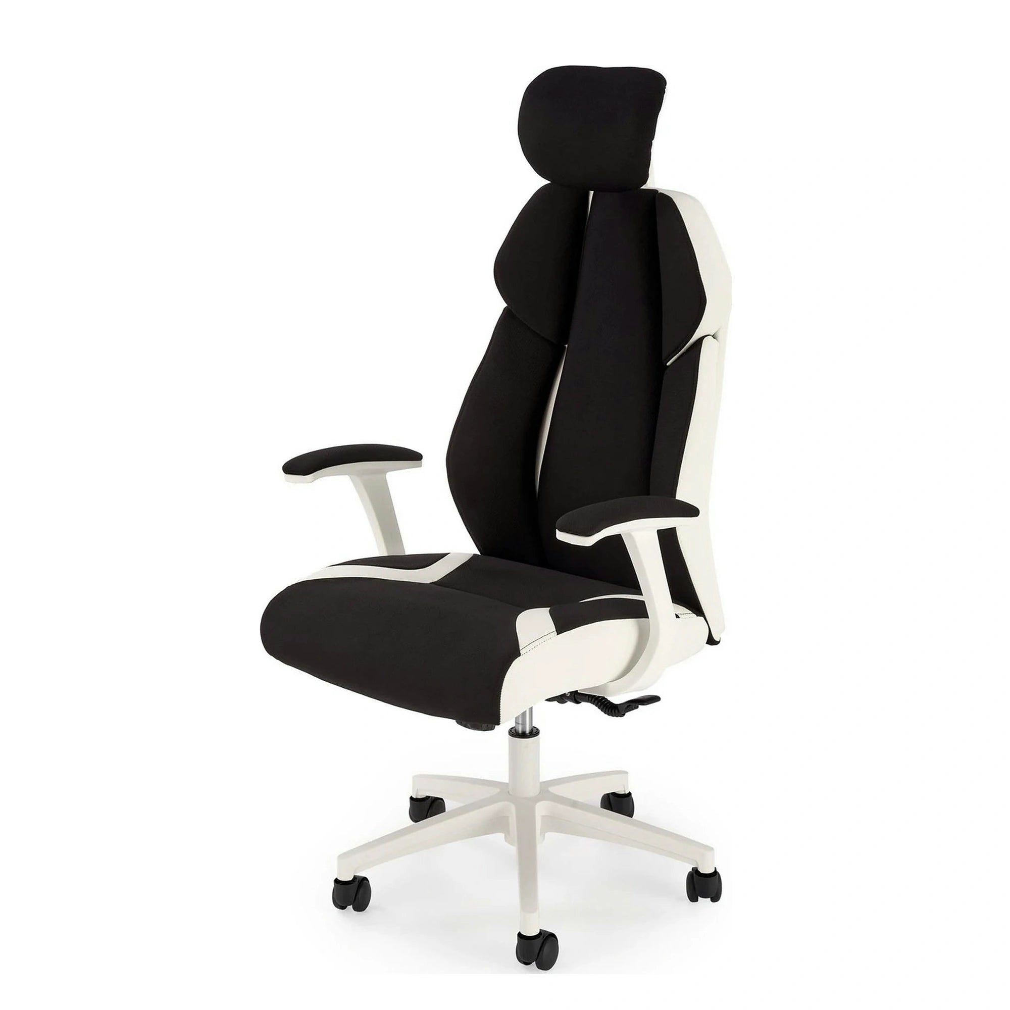 Scaun de birou CHRONO, negru/alb, stofa/piele ecologica, 65x70x120/128 cm